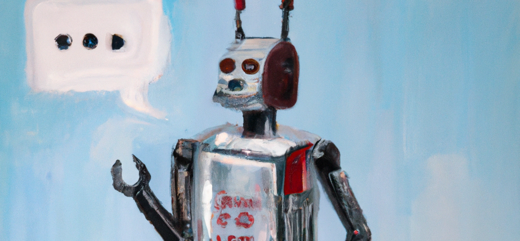 et maleri av en robot med en taleboble over seg