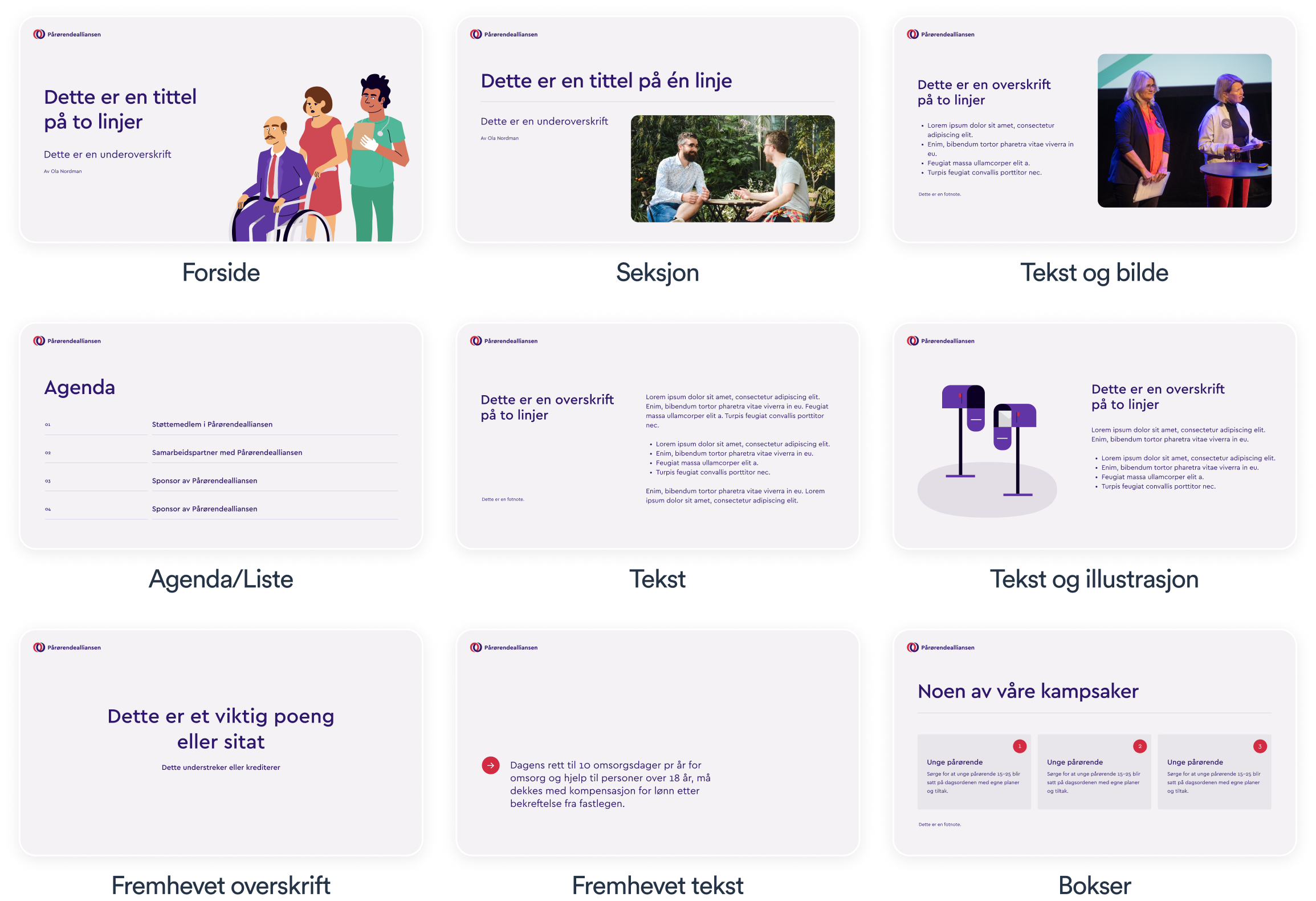 Viser hvordan Pårørendealliansen kan velge mellom ulike maler