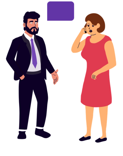 Illustrasjon av en mann og en kvinne som prater. Kvinnen prater i telefon. 