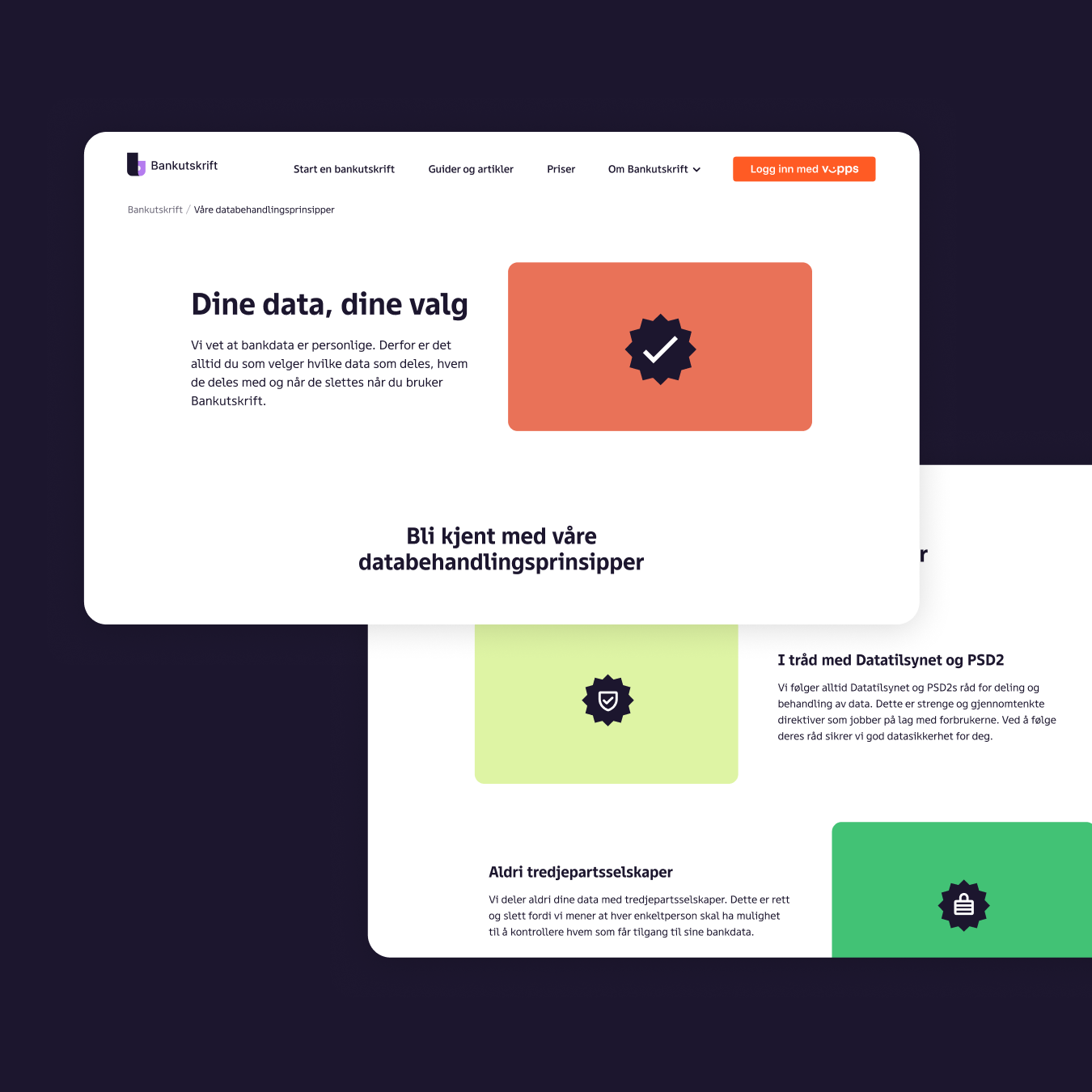 Skjermbilder av sider med bokser i ulike farger og med stjerner og ikoner