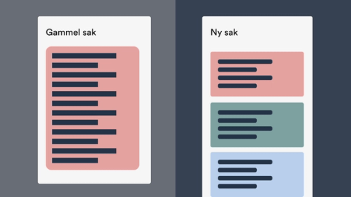 a page that says gammel sak next to a page that says ny sak