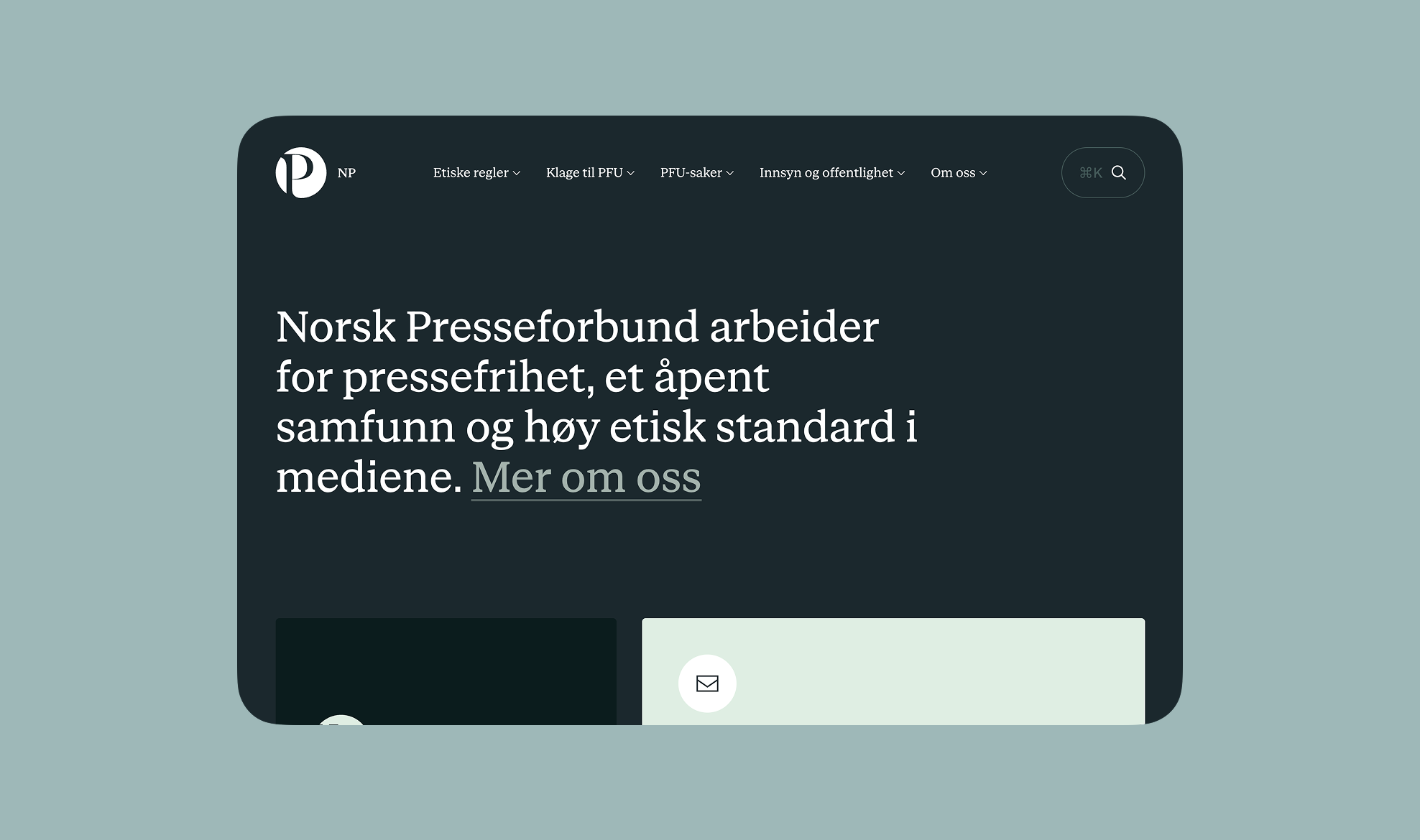 Screenshot of the Norsk Presseforbund (Norwegian Press Association) website homepage.