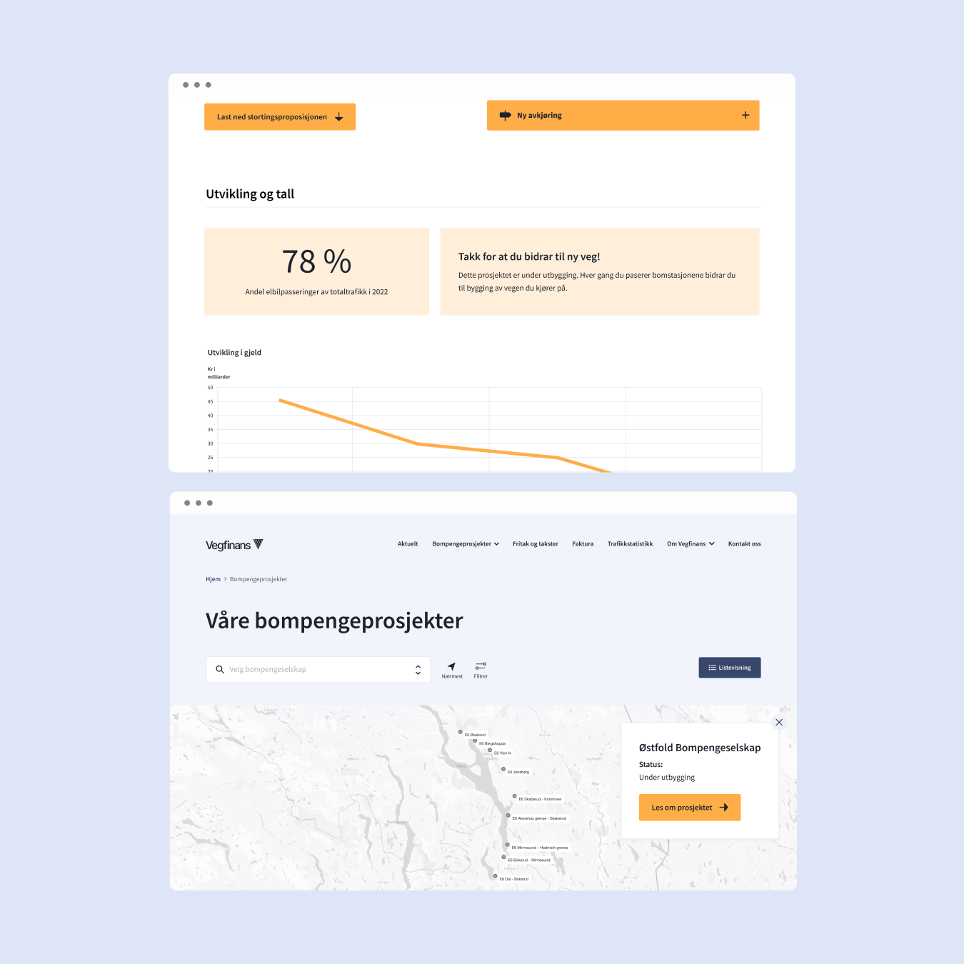 Skjermbilder med kart og statistikk