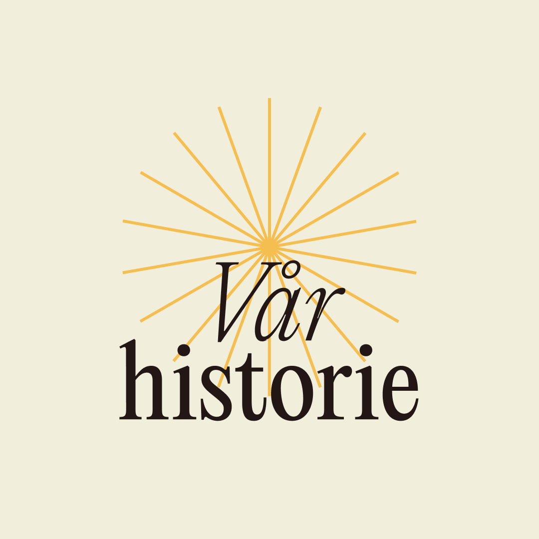 "Vår historie" foran en gul sol