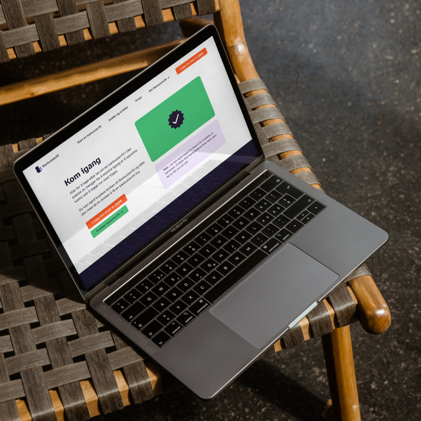 Mac med landingssiden "Kom igang"
