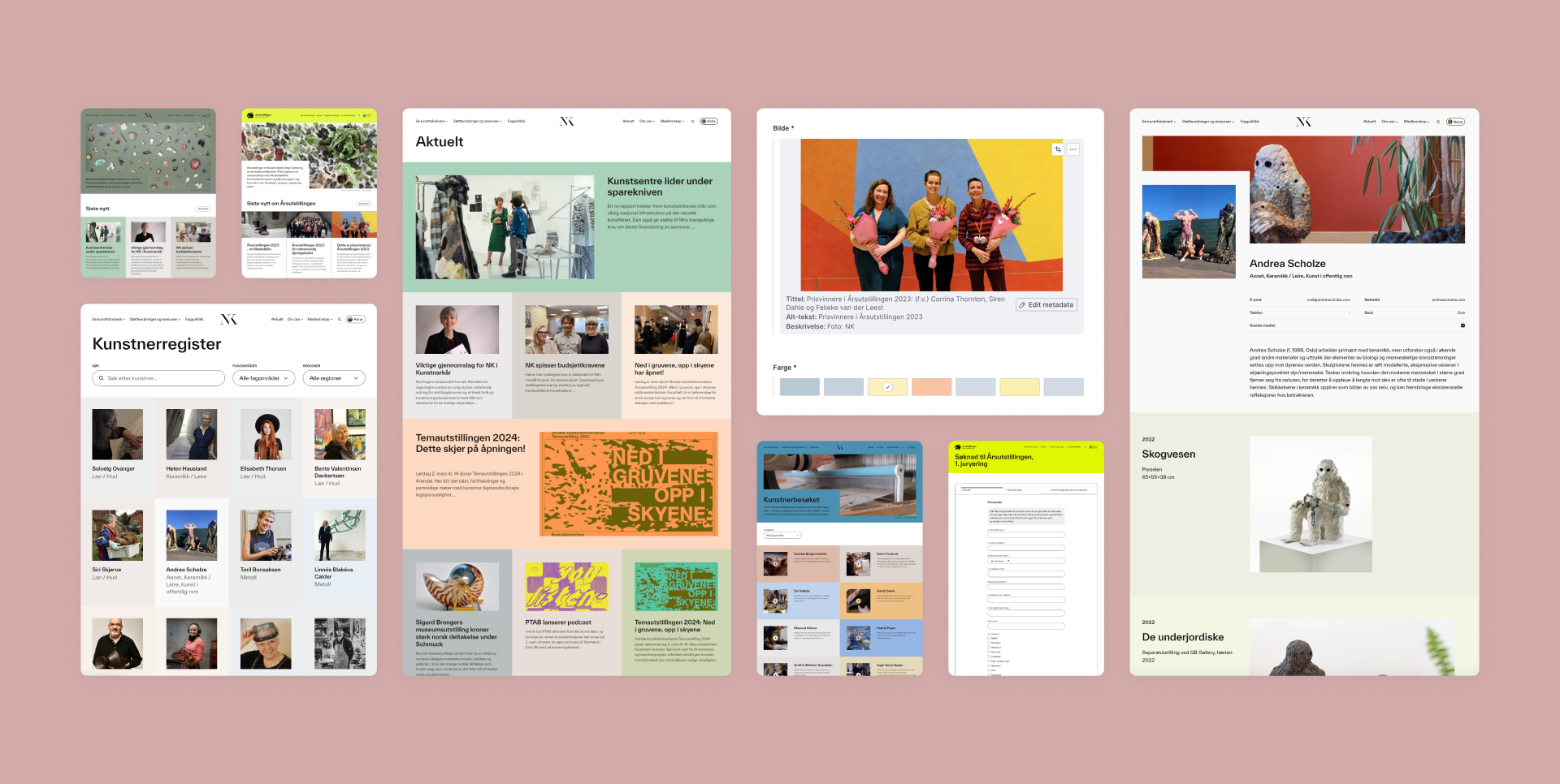 a collage of various web pages including one that says kunstregister