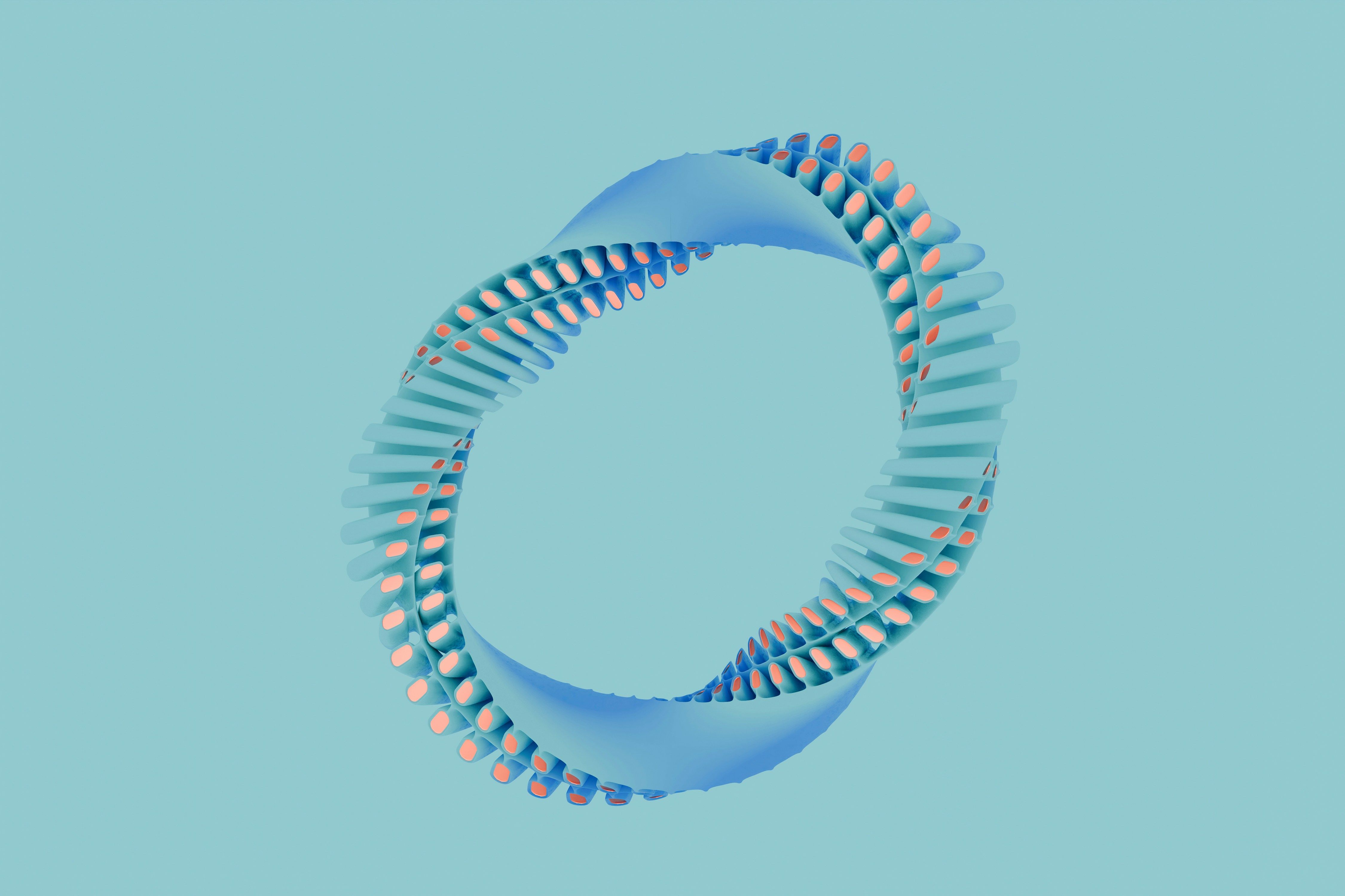 En 3d-render av en blå og  oransje sirkel på blå bakgrunn