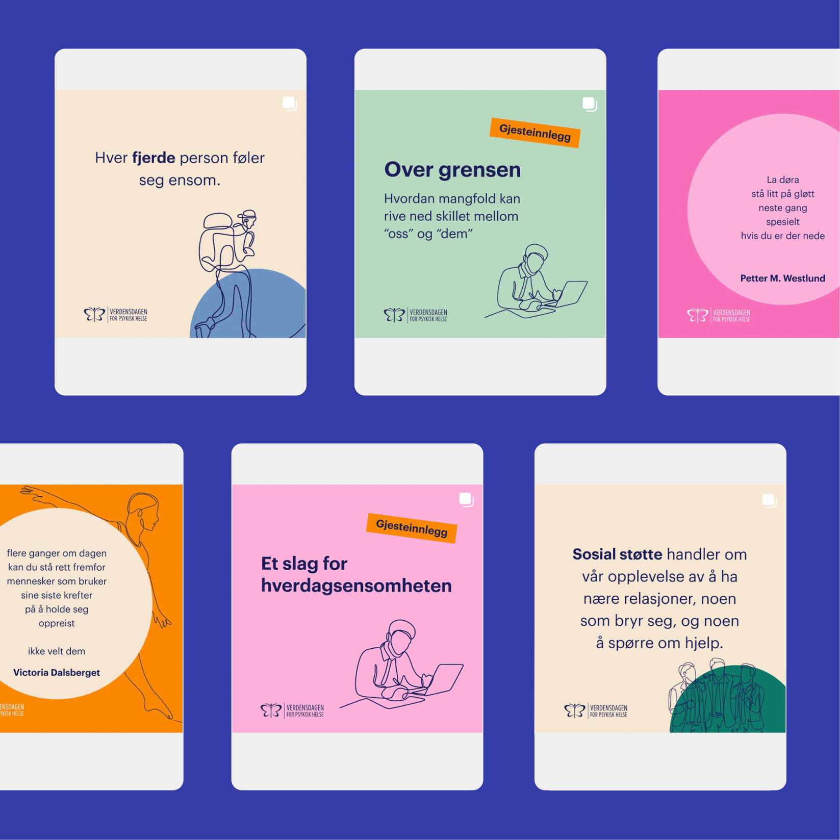 Grid av instagram-poster i livlige farger