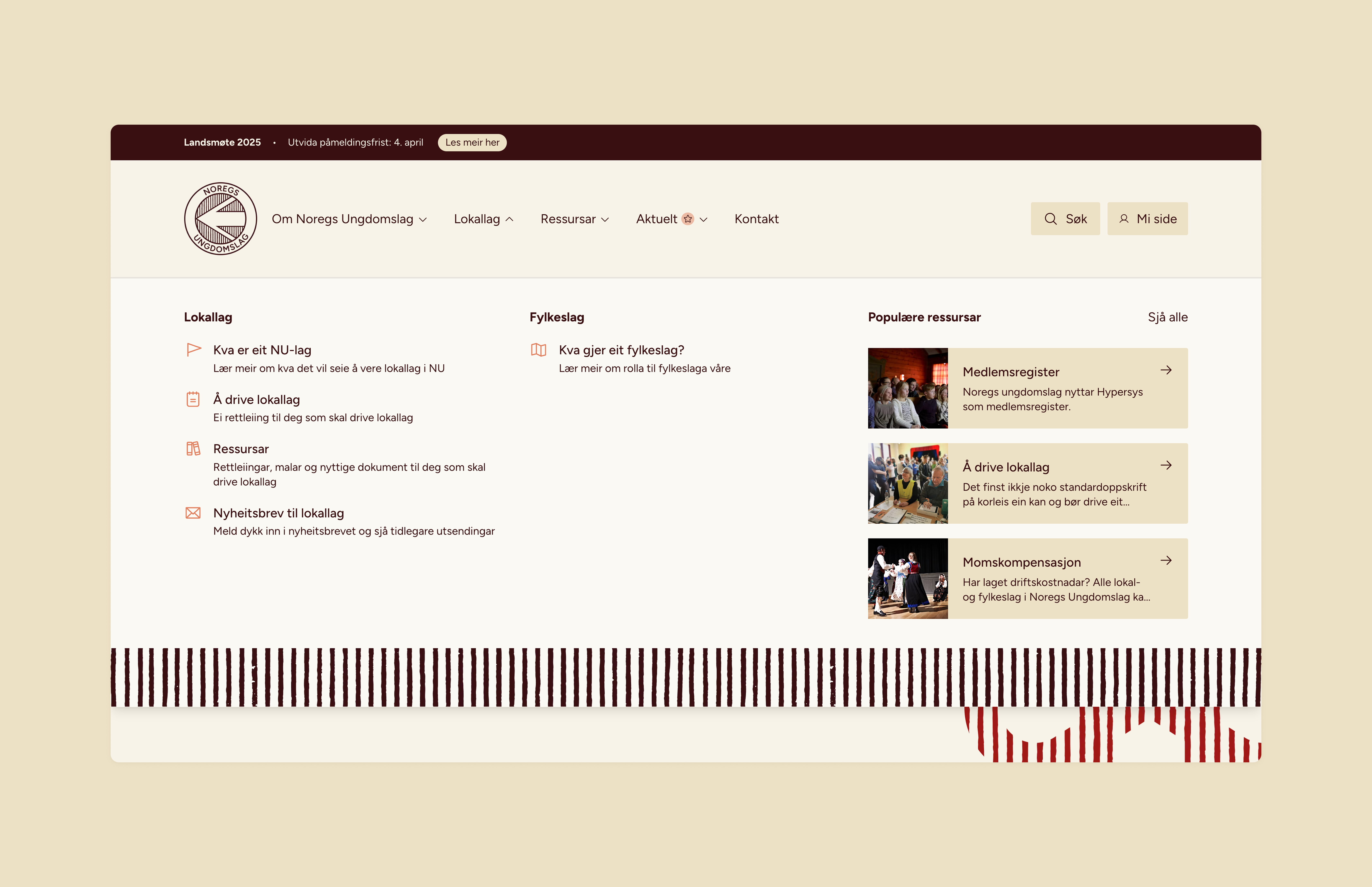 a screenshot of a website with a striped background
