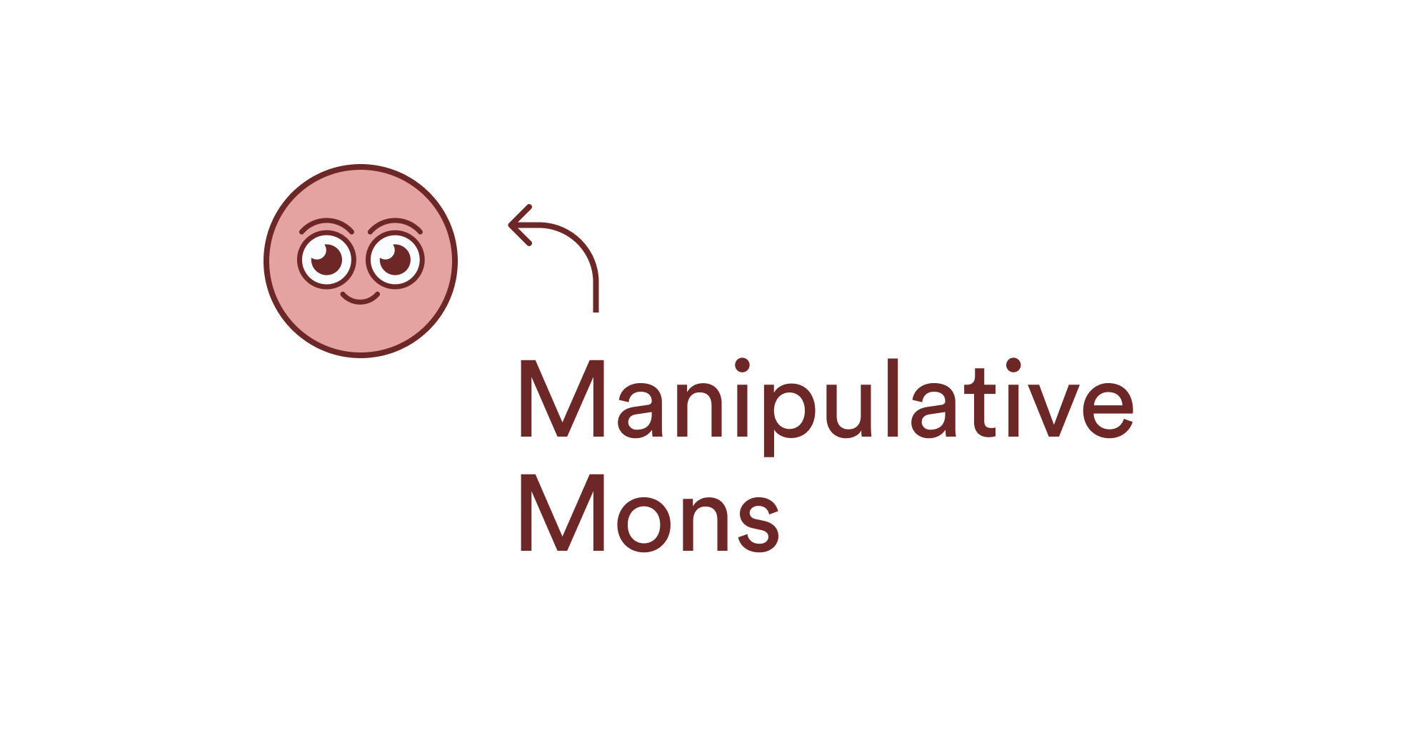 Manipulative Mons er en liten søt figur med runde øyne. Illutrasjon. 