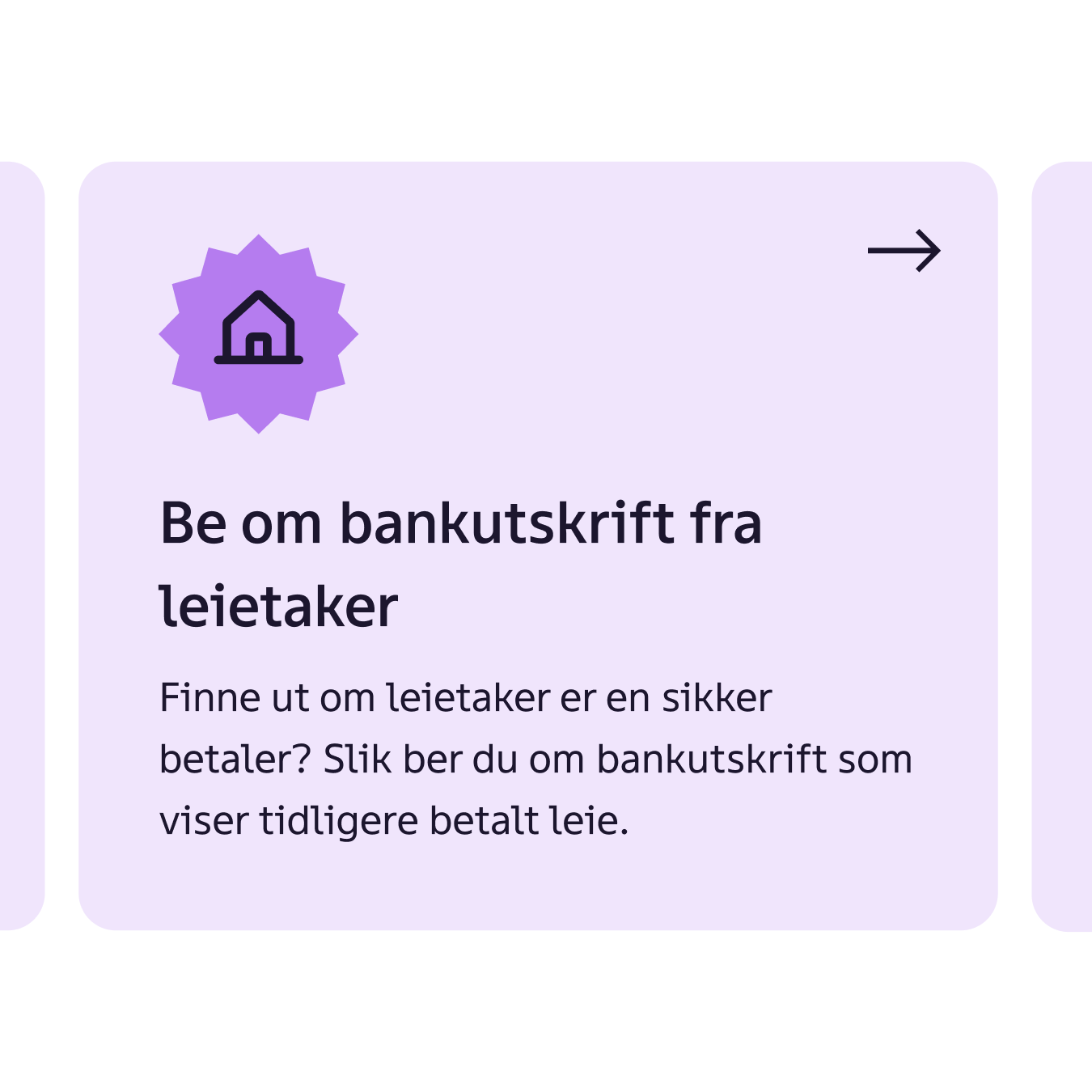 Lilla bokser, den i midten har ikon og teksten "Be om bankutskrift fra leietaker"