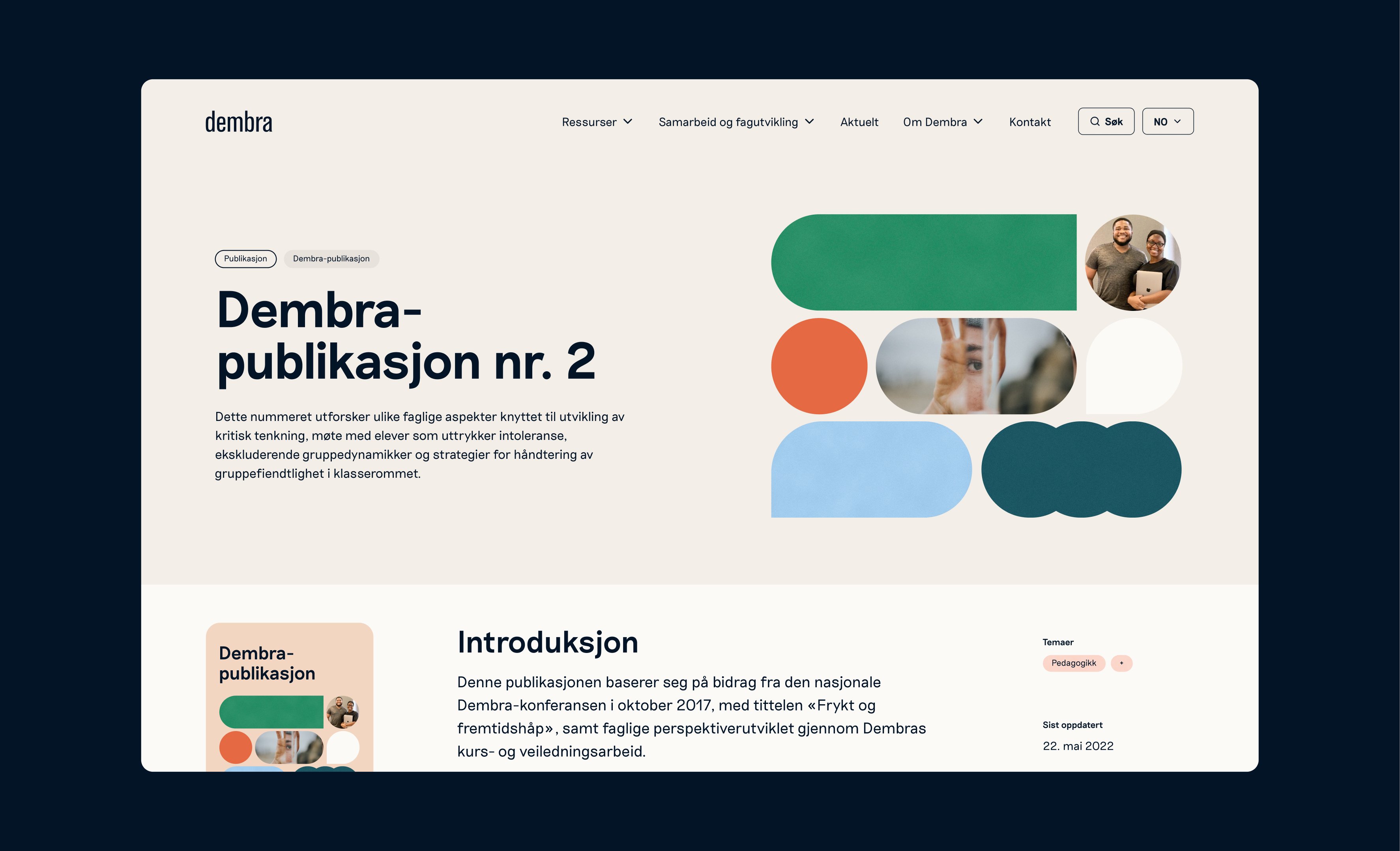 Skjermbilde av landingssiden for Dembra-publikasjon nr. 2