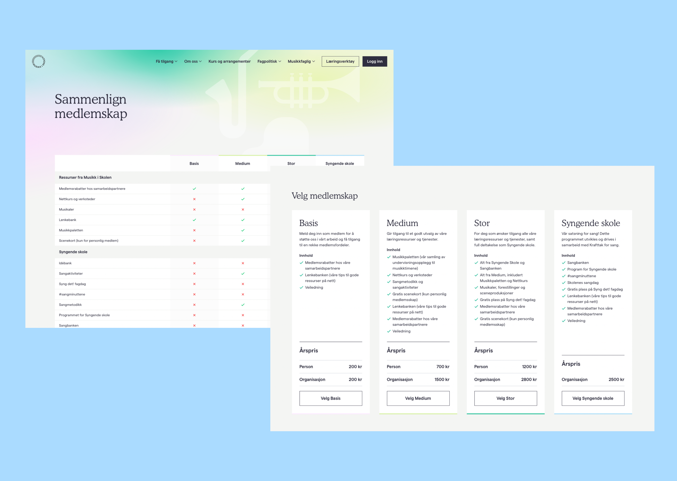 a screenshot of a website that says " sammenlig medlemsskap "