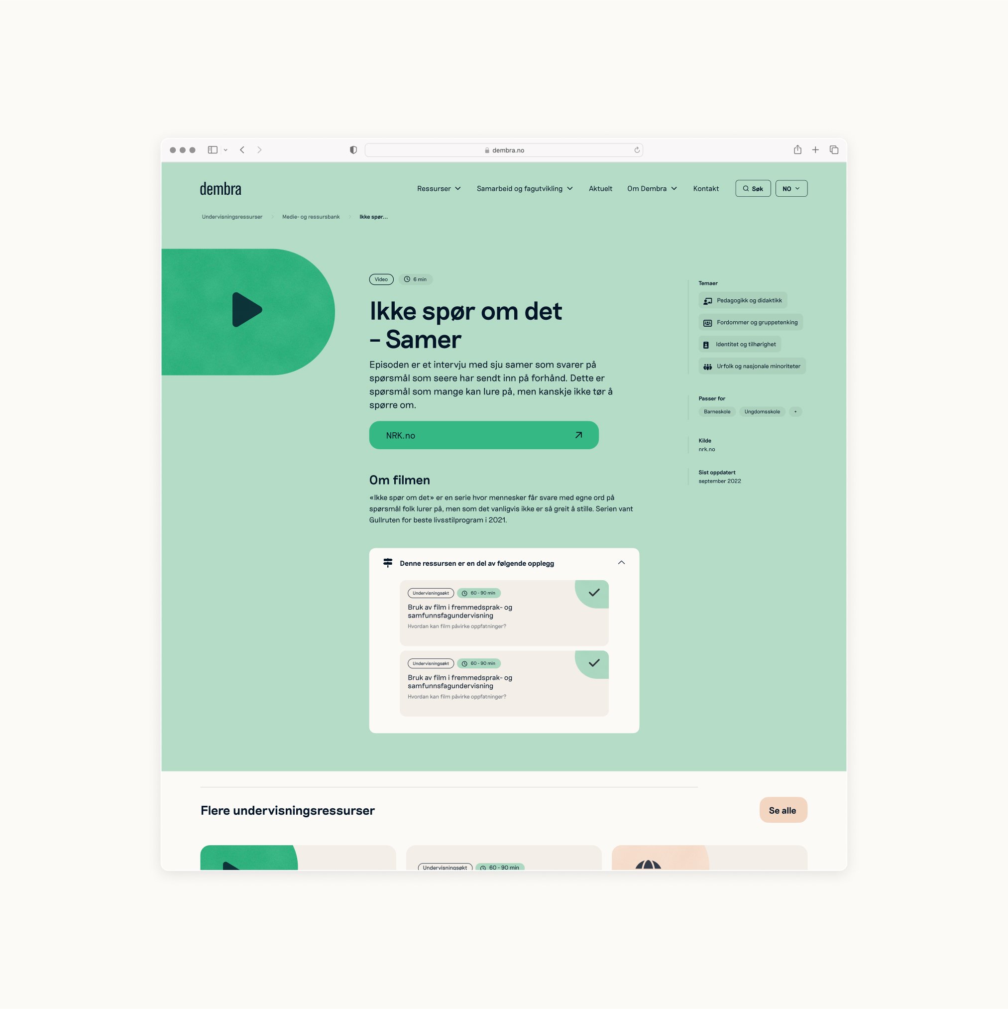 Skjermbilde av siden "Ikke spør om det - Samer"
