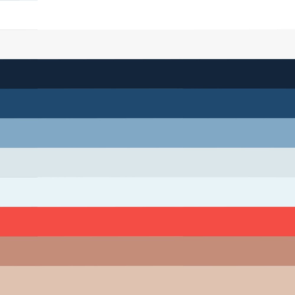 Fargene til Forbrukertilsynet: Hvit, mørkeblå, grå, lyseblå, beige, brun, oransje.