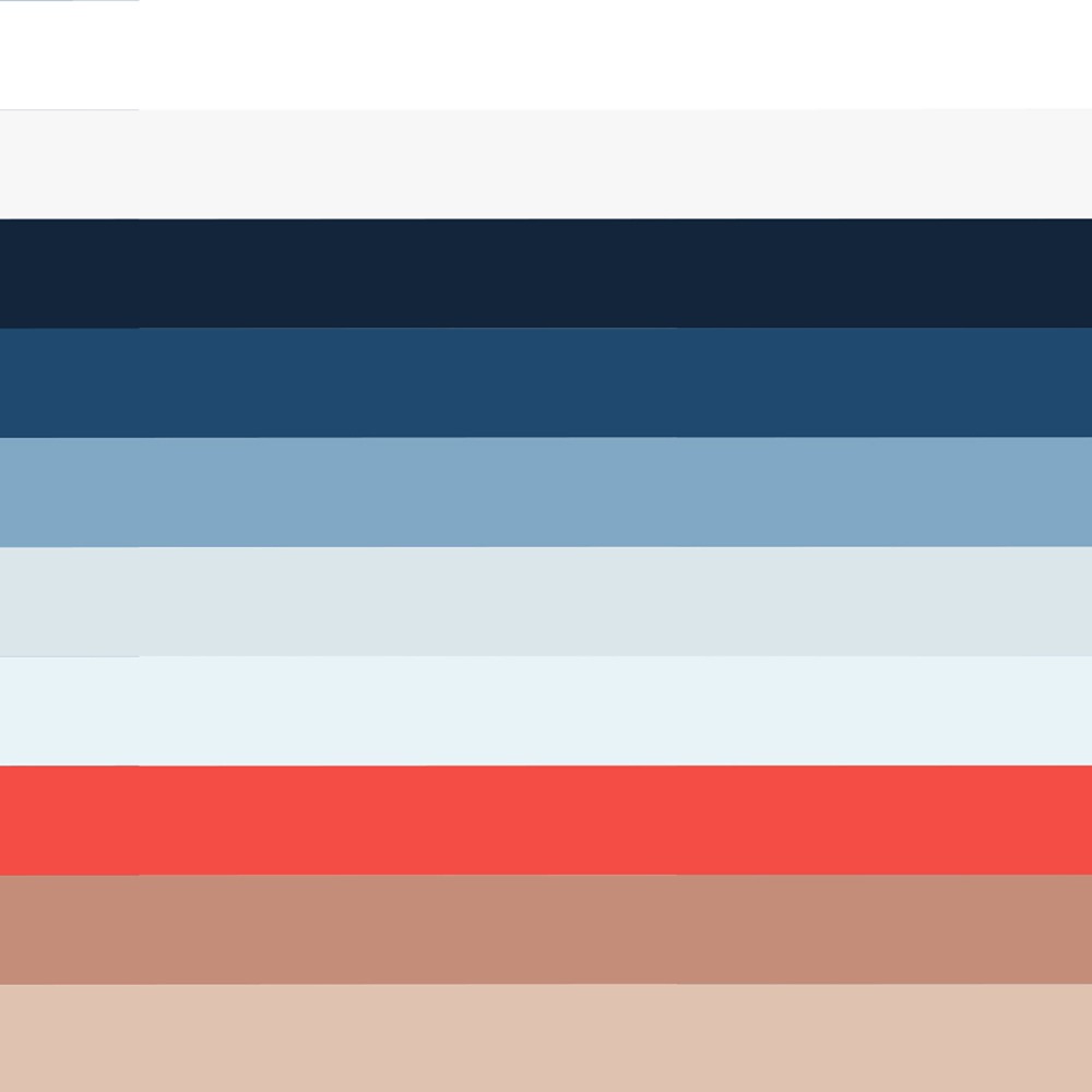 Fargene til Forbrukertilsynet: Hvit, mørkeblå, grå, lyseblå, beige, brun, oransje.