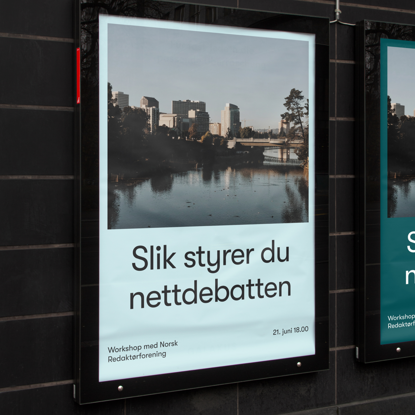 a poster on a wall that says slik styrer du nettodebatten