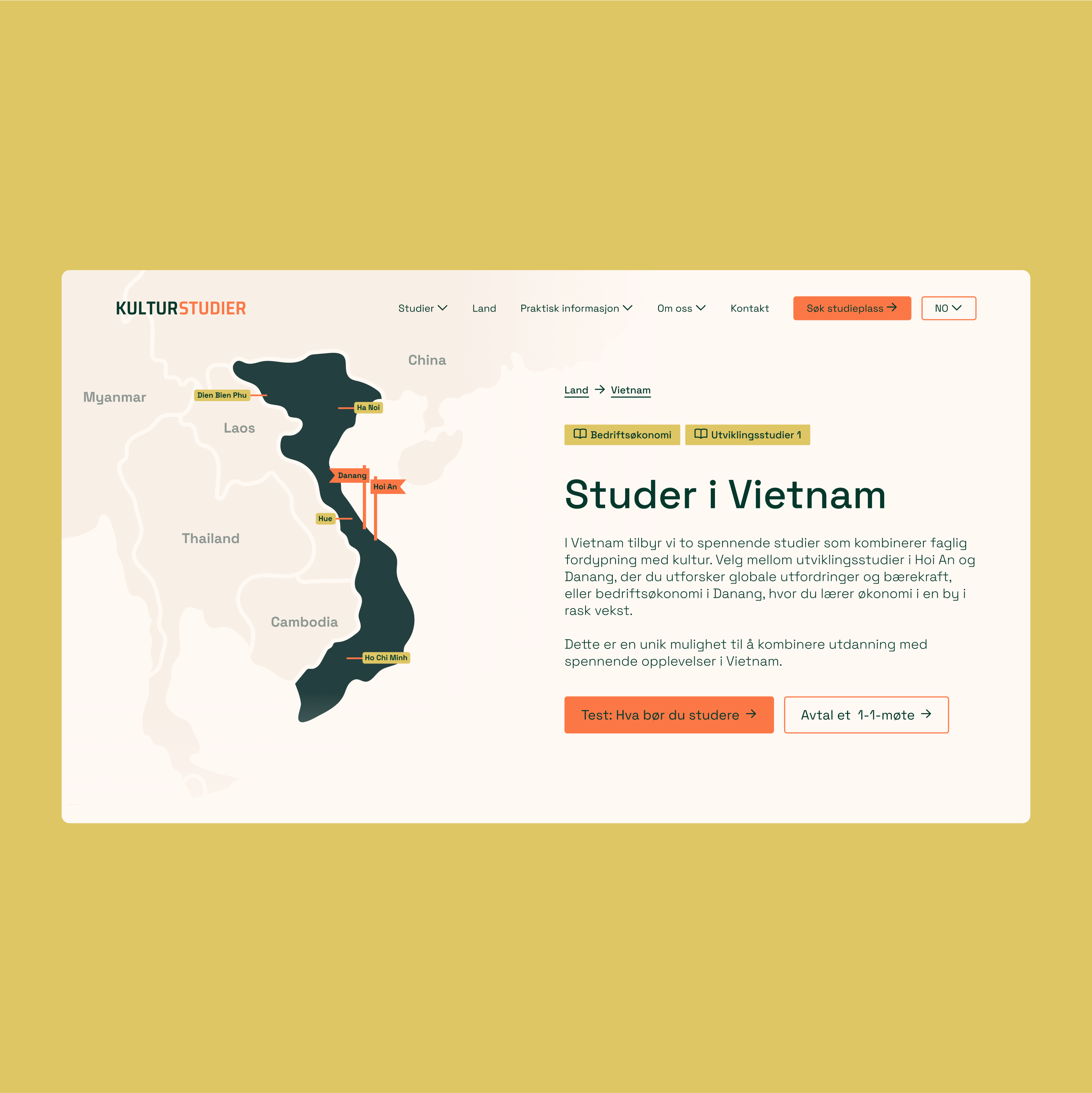 a web page for kulturstudier shows a map of vietnam