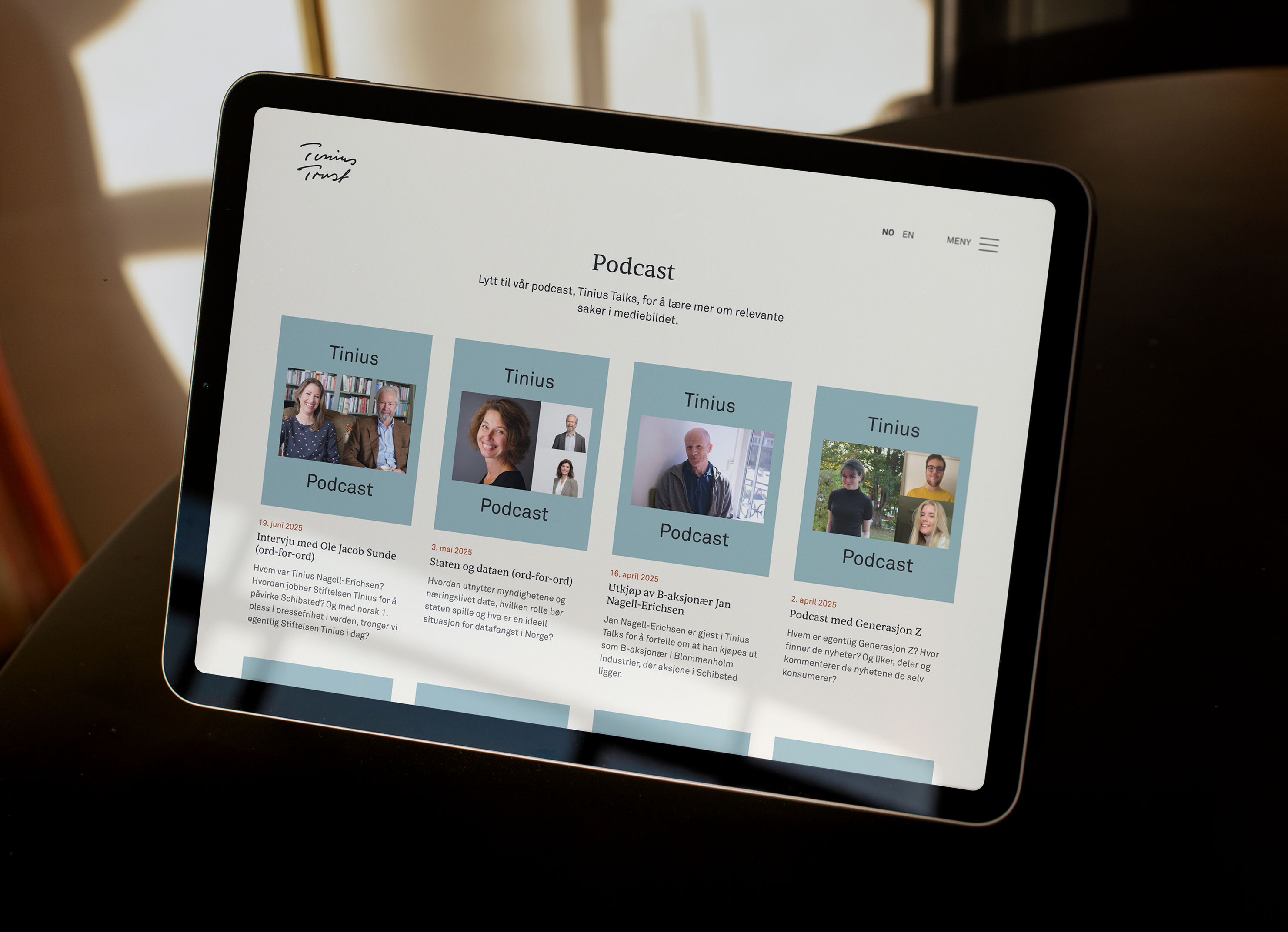 a tablet is open to a page that says podcast