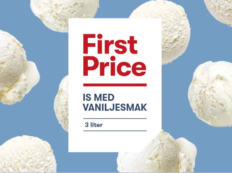 a sign that says first price is med vaniljesmak