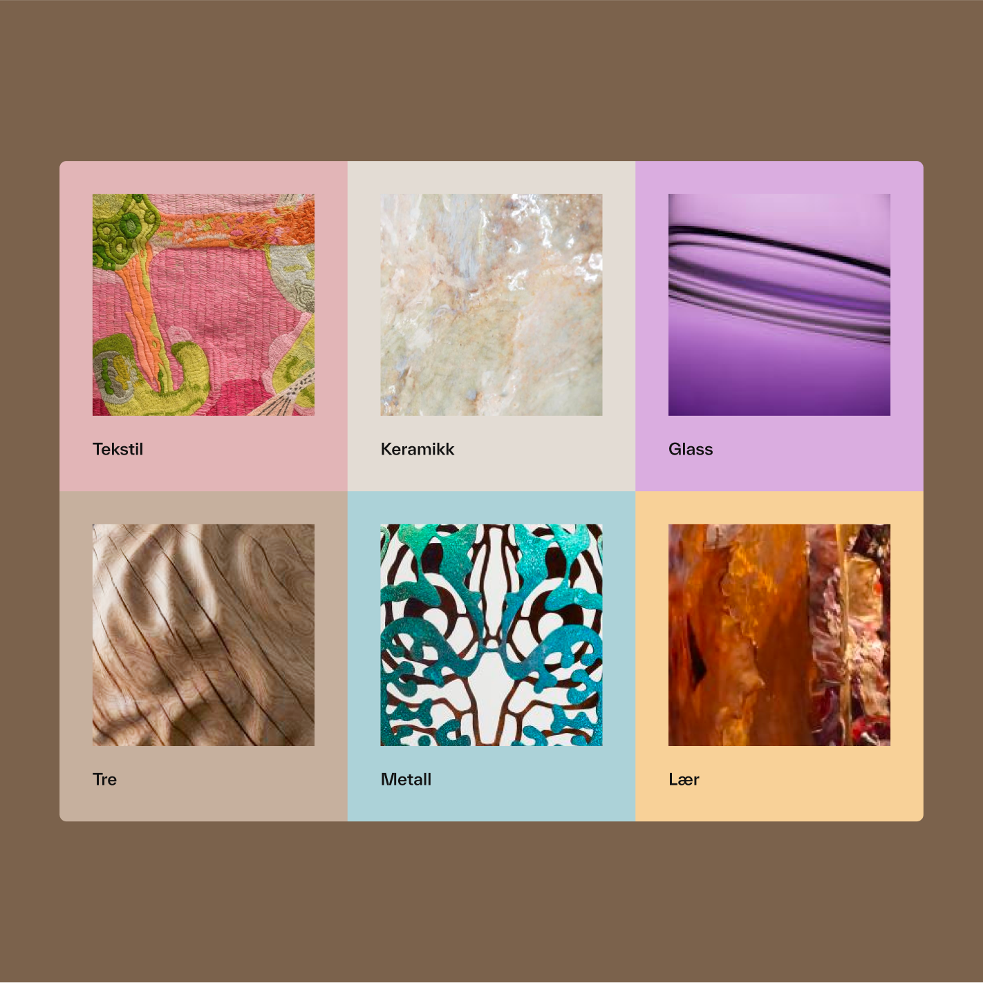 a display of different types of fabrics including keramikk and glass