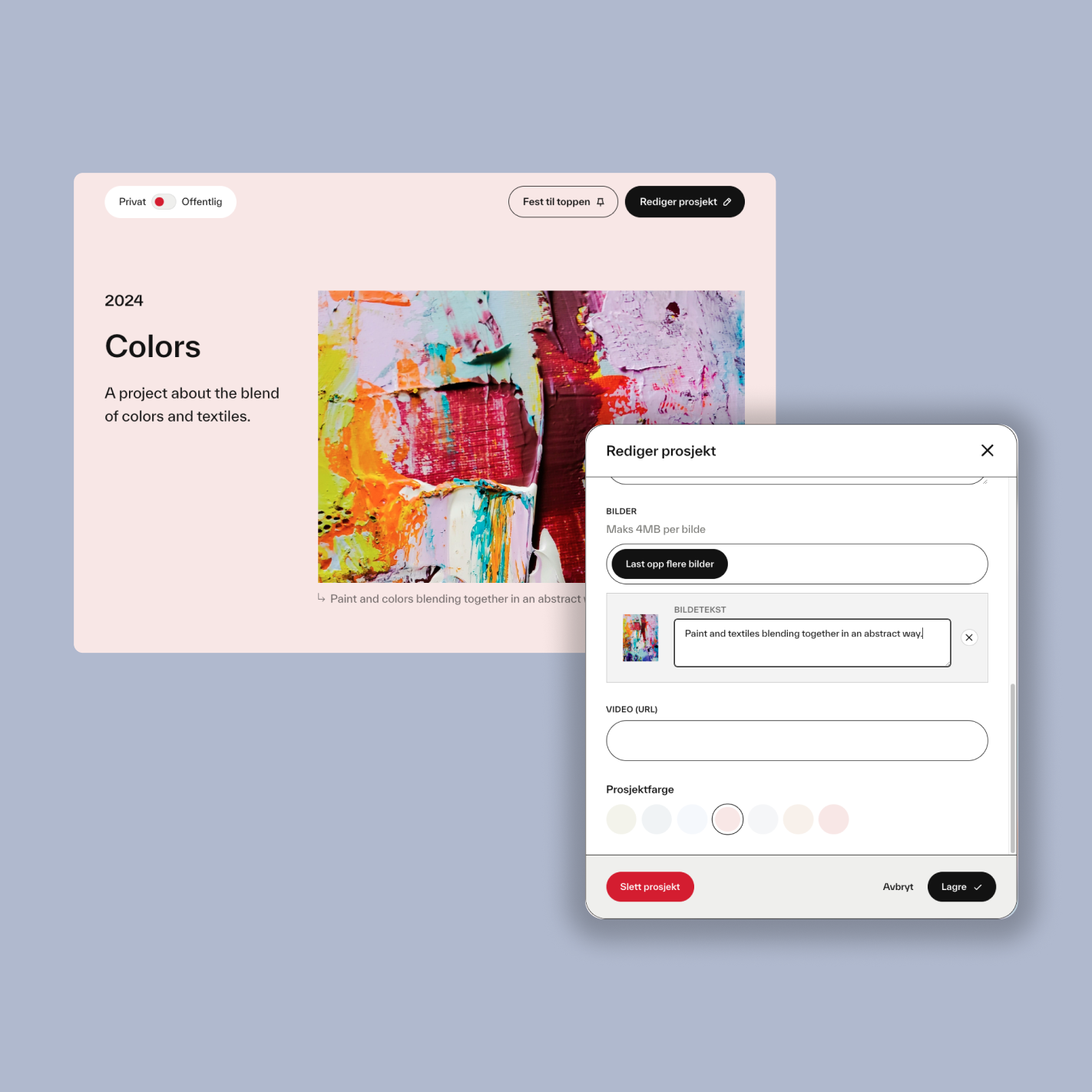 a computer screen shows a project about the blend of colors and textiles