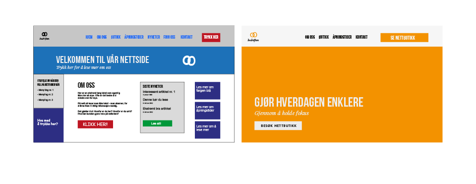 en blå og oransje nettside med ordene velkommen til vår nettside
