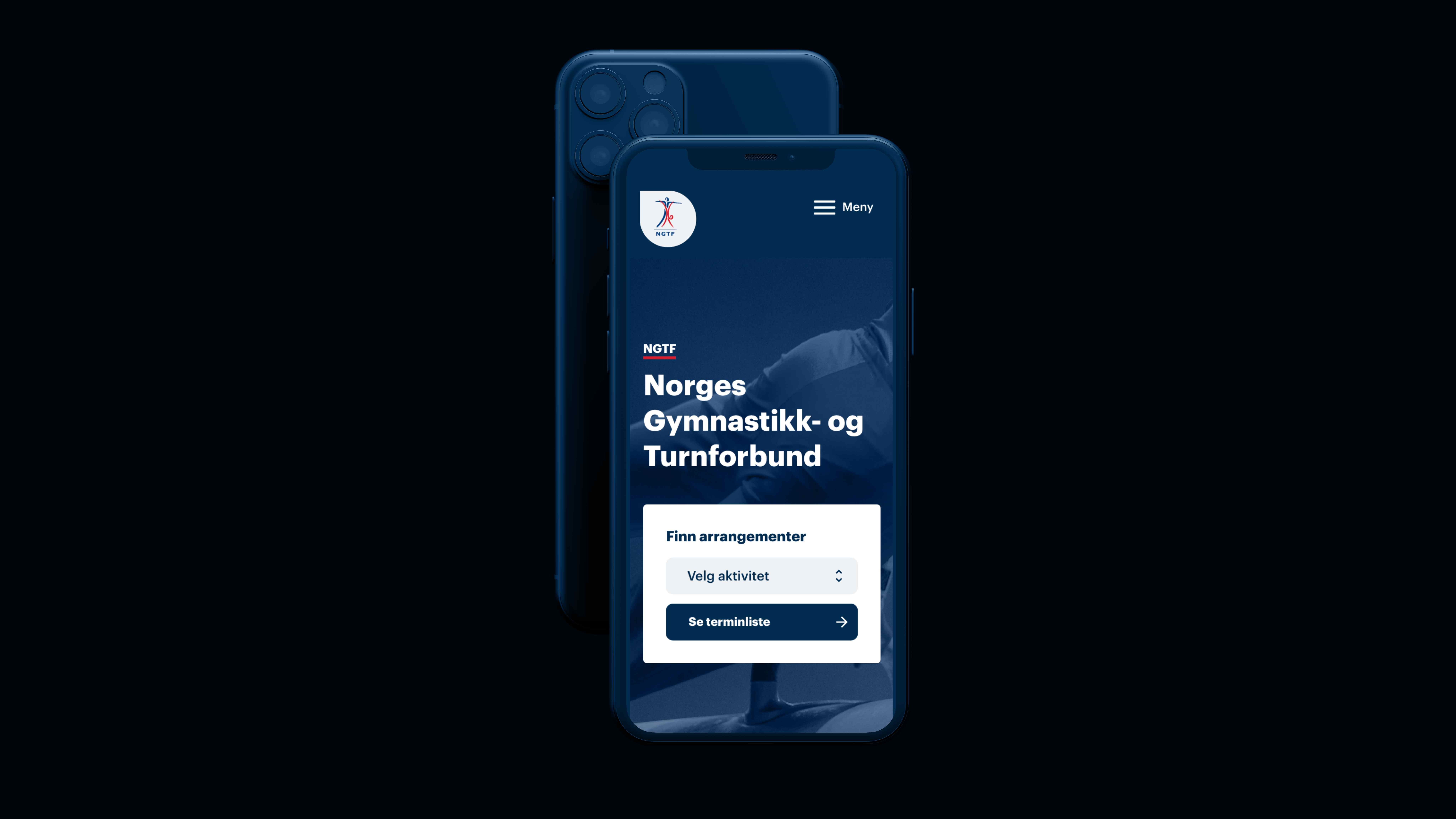 Iphone som viser forsiden av mobilnettsiden til NGTF