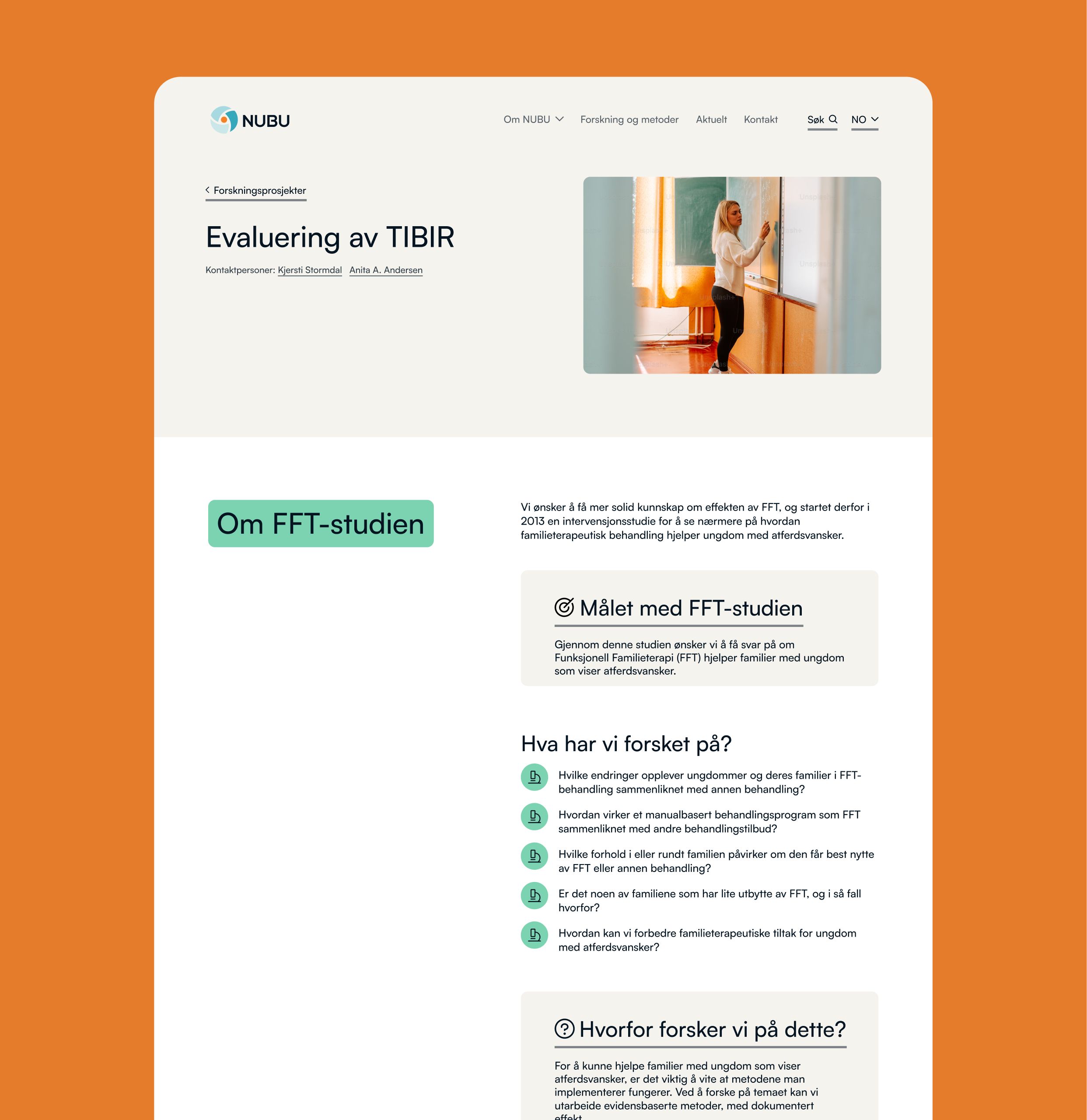 Mobilvisning av NUBUs studie-nettside med informasjon om forskning og studier