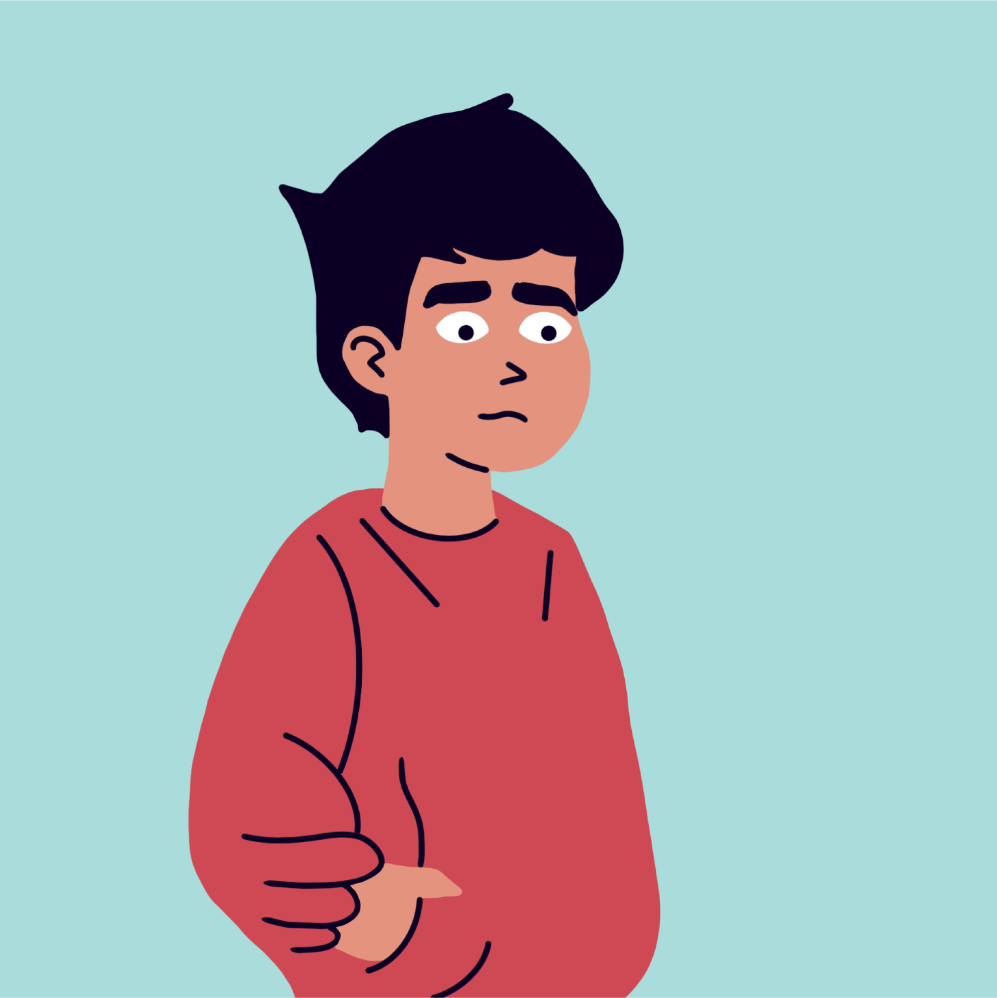 Illustrasjon av ung gutt med usikkert ansikt