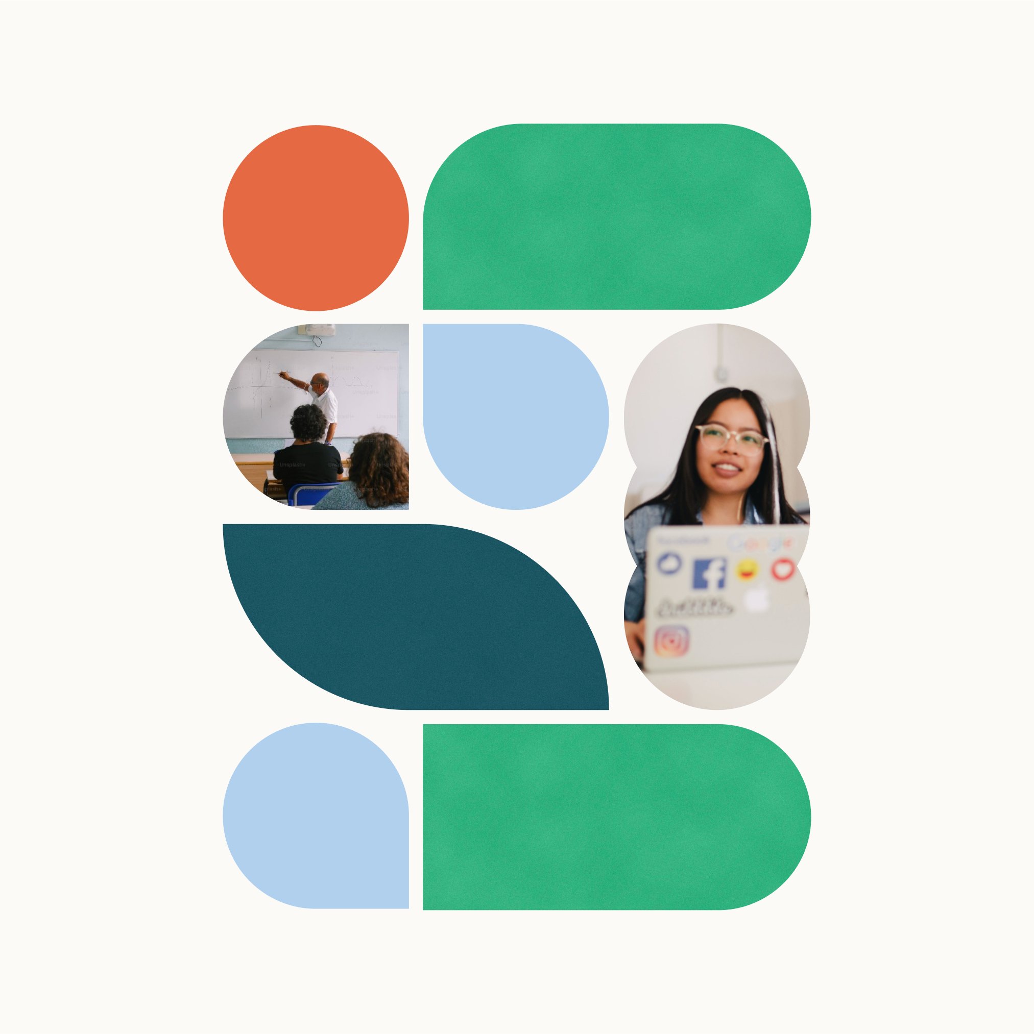 Grafiske former i ulike farger i et rutenett