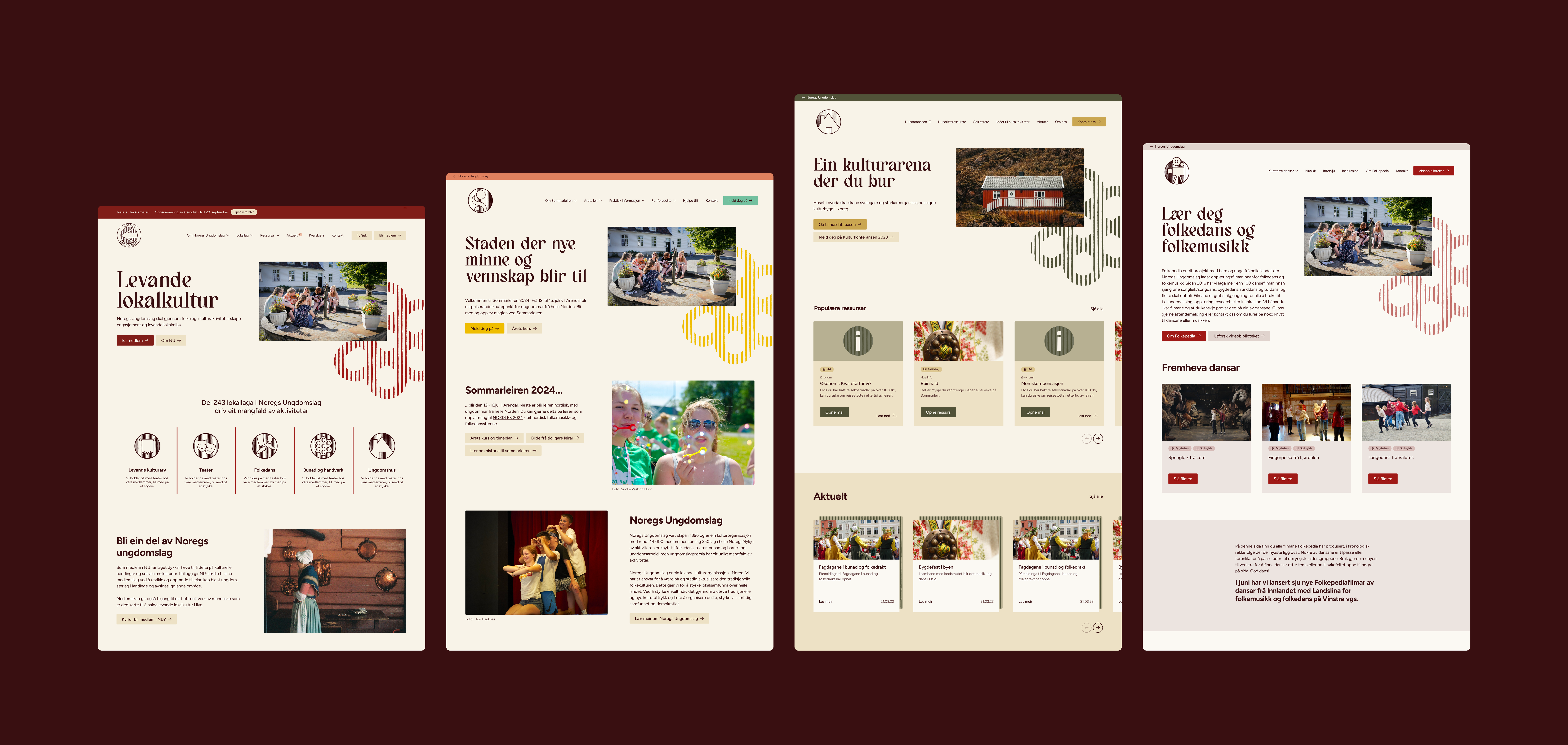 four different versions of a web page with one that says ' l' rundt lokalkultur ' on it