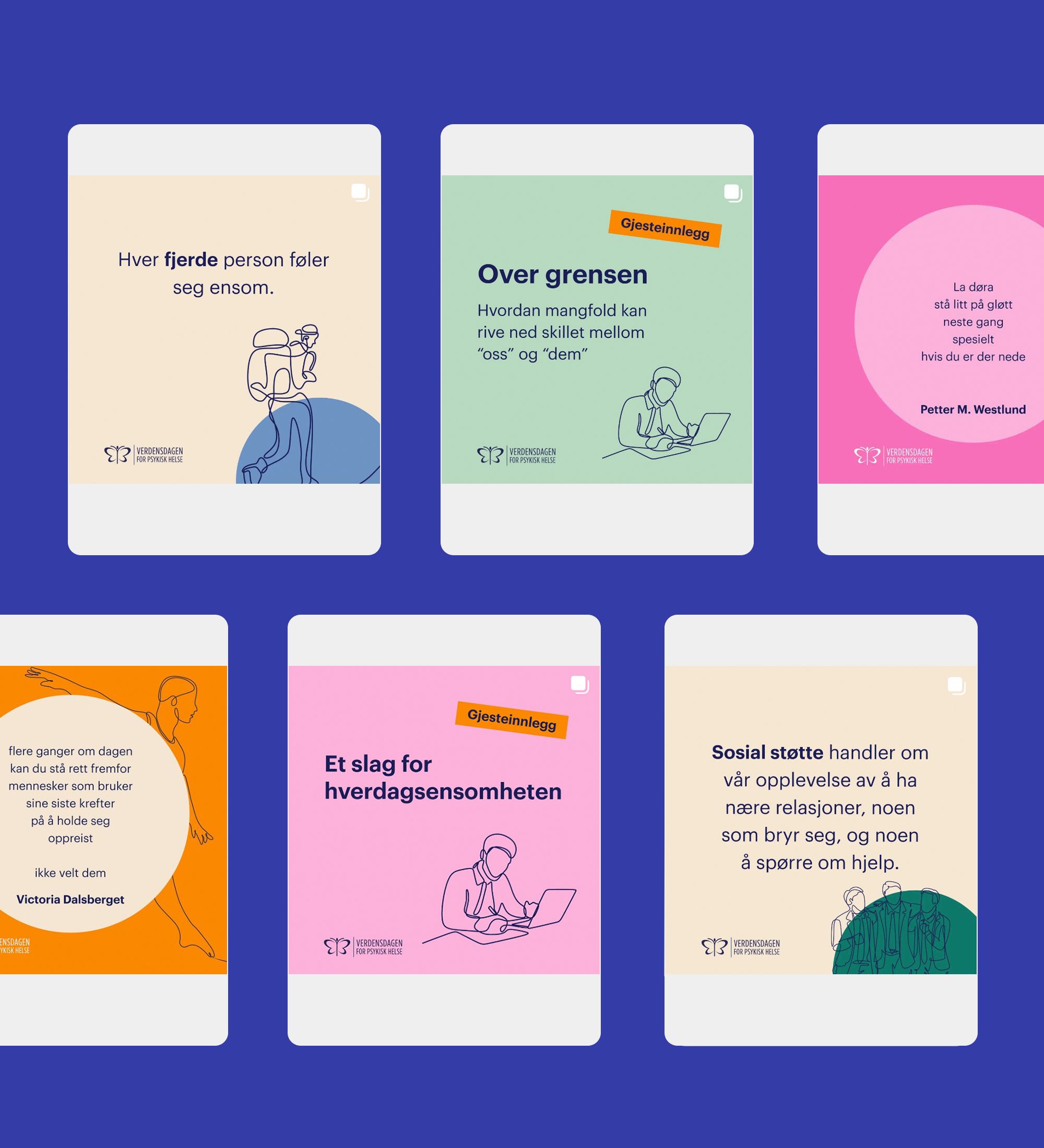 Utdrag av fargerike sosiale medier poster fra Verdensdagen. Grafikk.