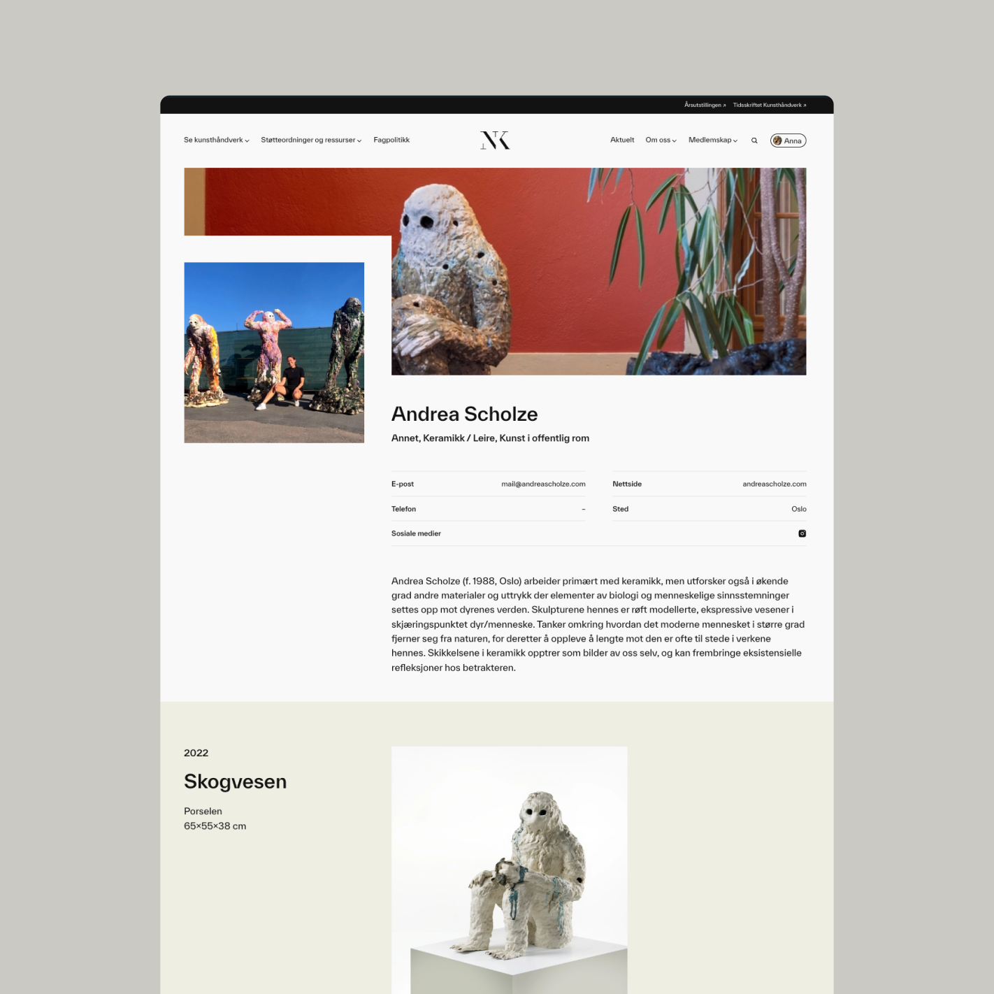 a web page for andrea scholze shows a picture of an owl