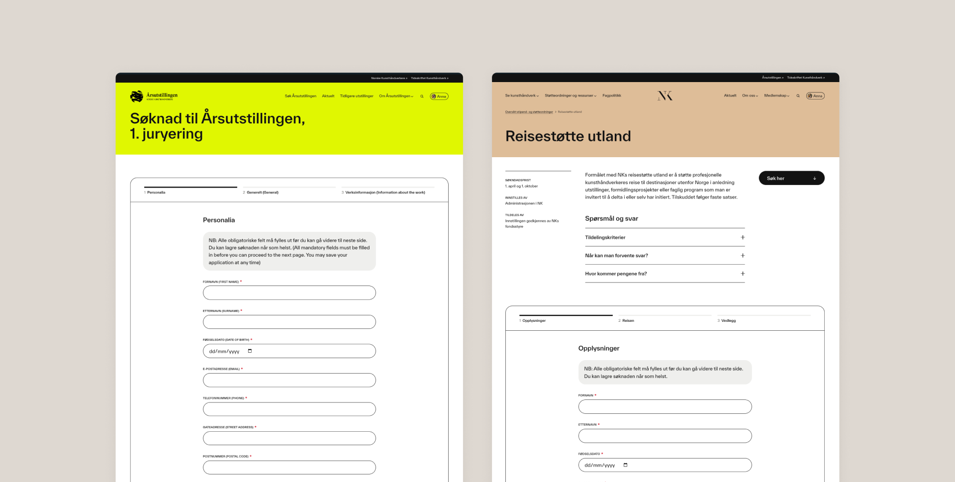 a screenshot of a website with a yellow page and a brown page .
