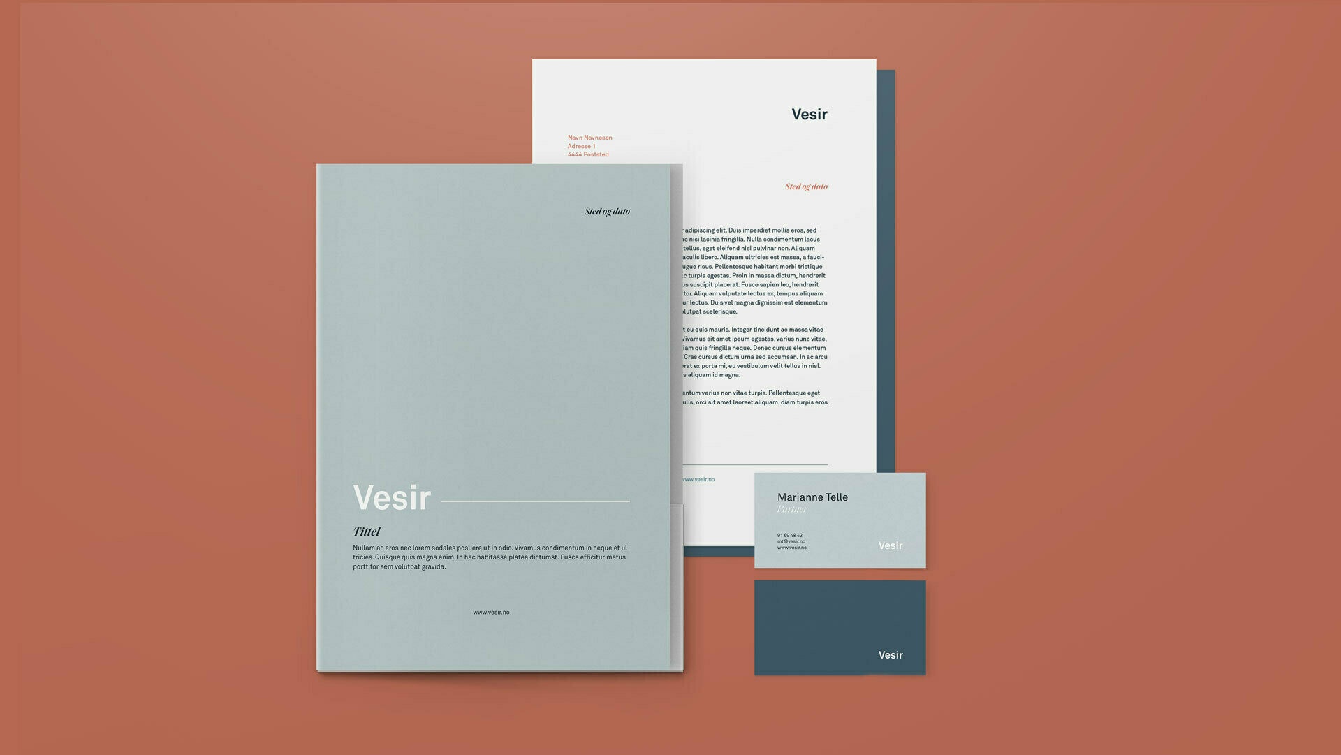 Eksempel på brevark og visittkort for Vesir