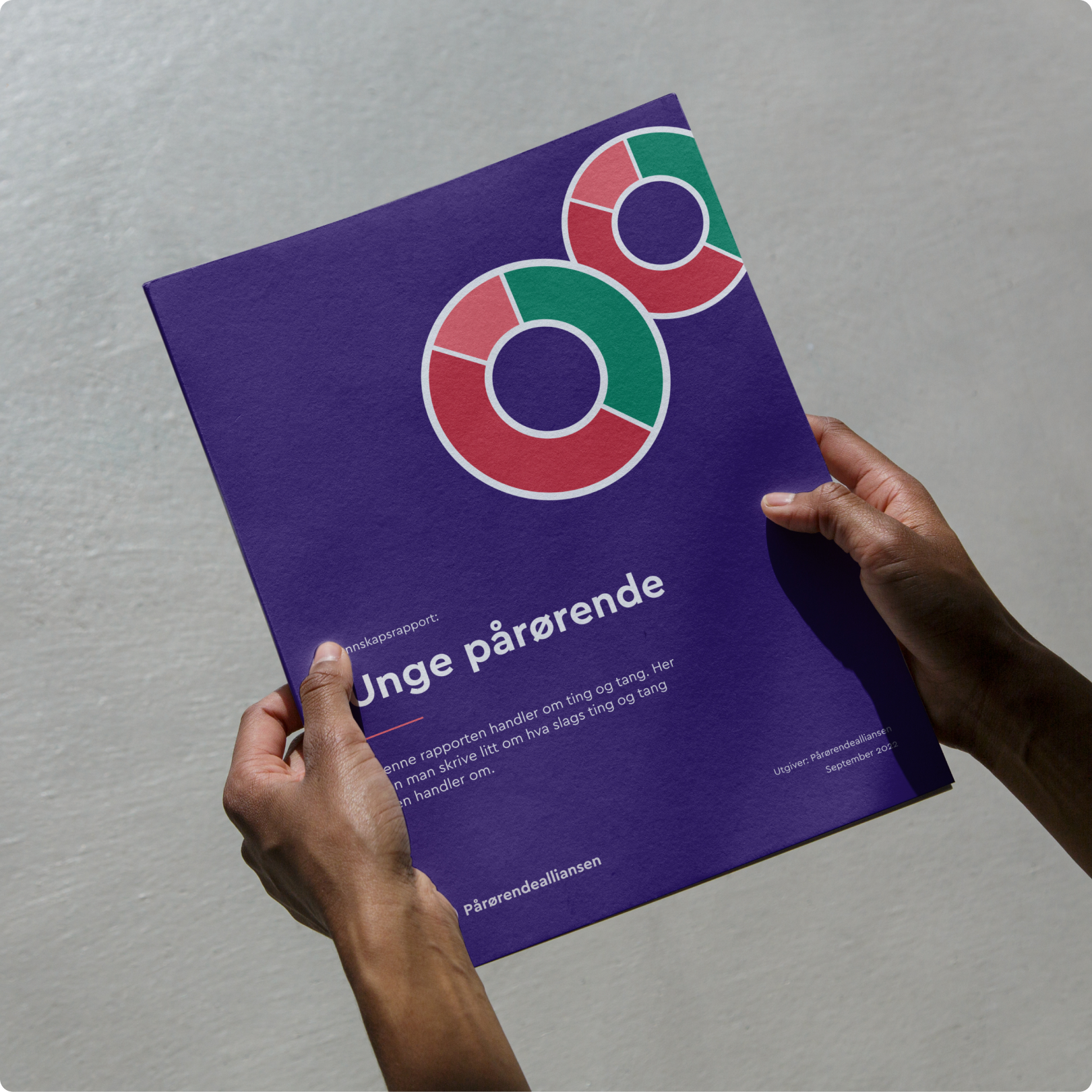 Bilde av lilla brosjyre med tekst "Unge pårørende"