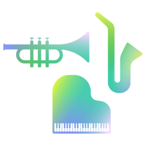 a pixel art of a trumpet and saxophone on a black background