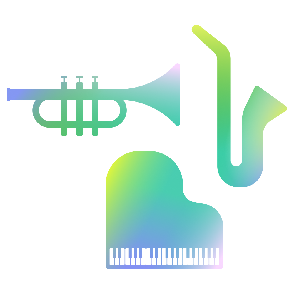 a pixel art of a trumpet and saxophone on a black background