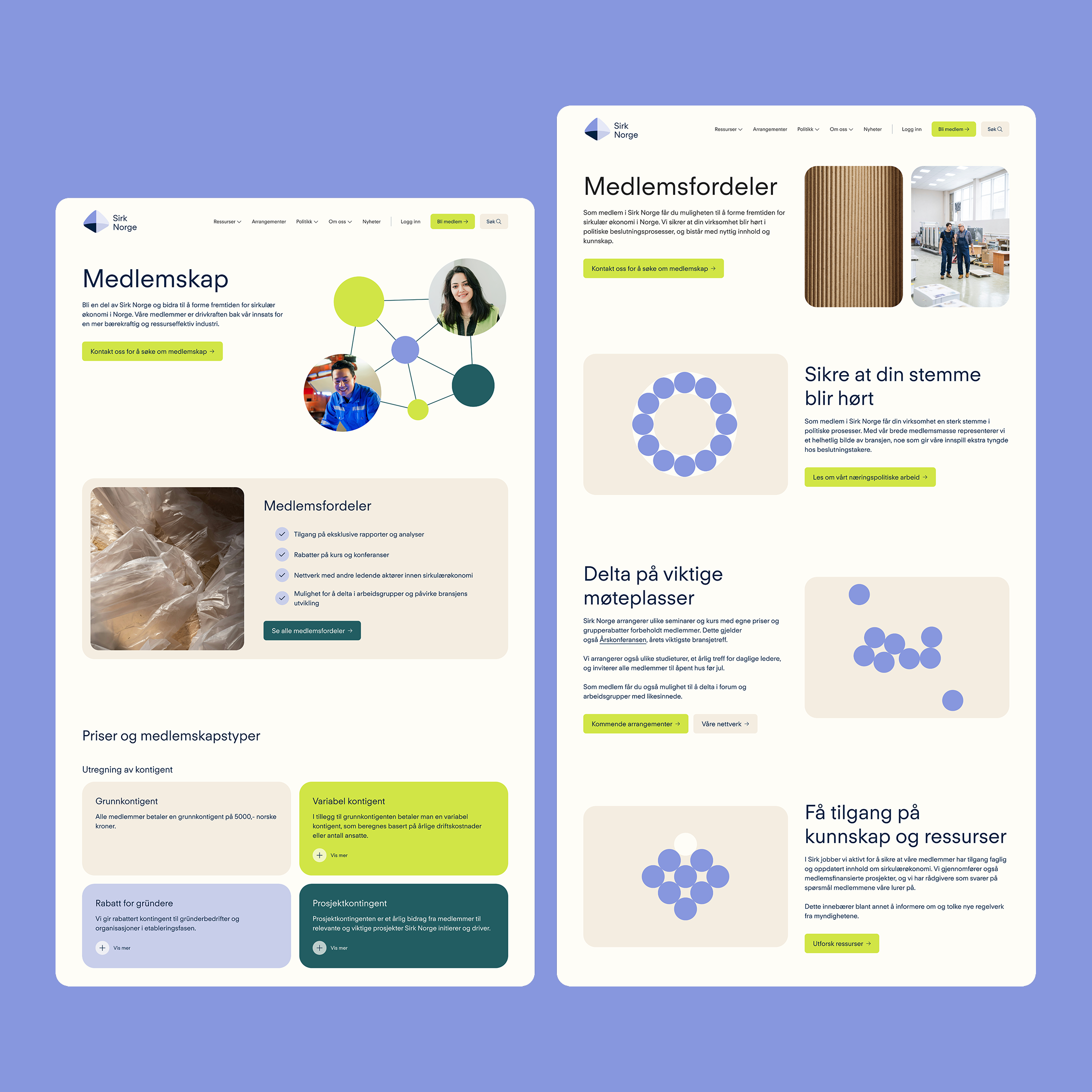 two screenshots of a web page for delta på viktige møteplasser