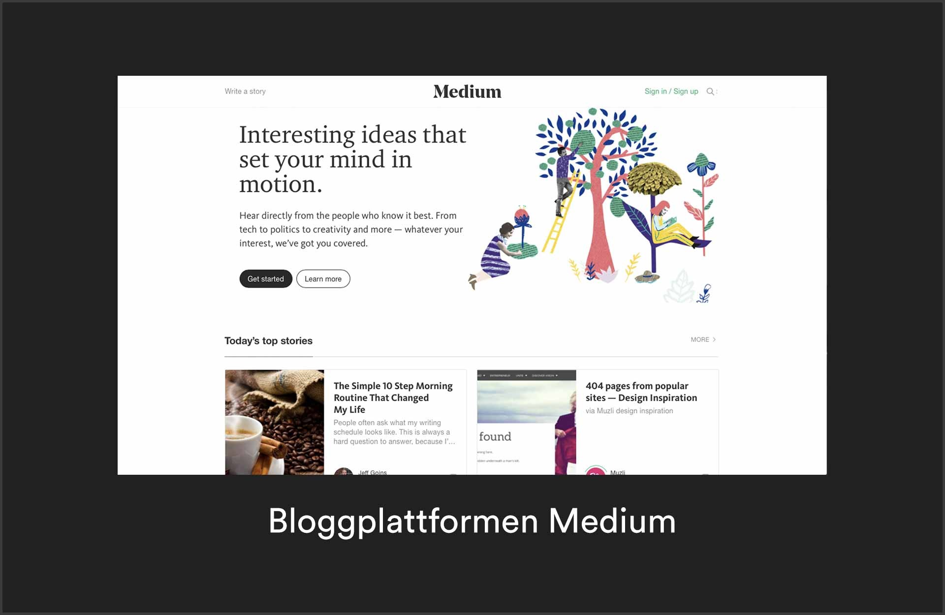 Forsiden til bloggplattformen Medium. 