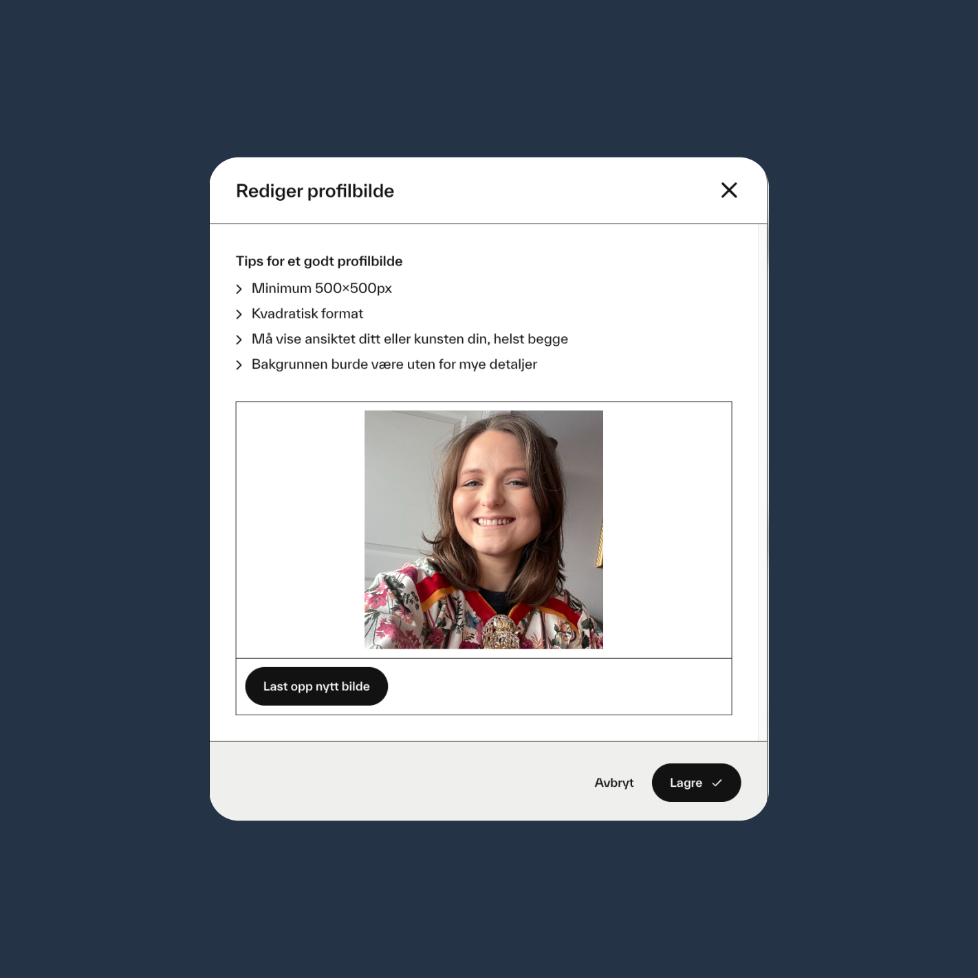 a screen that says rediger profilbilde on it