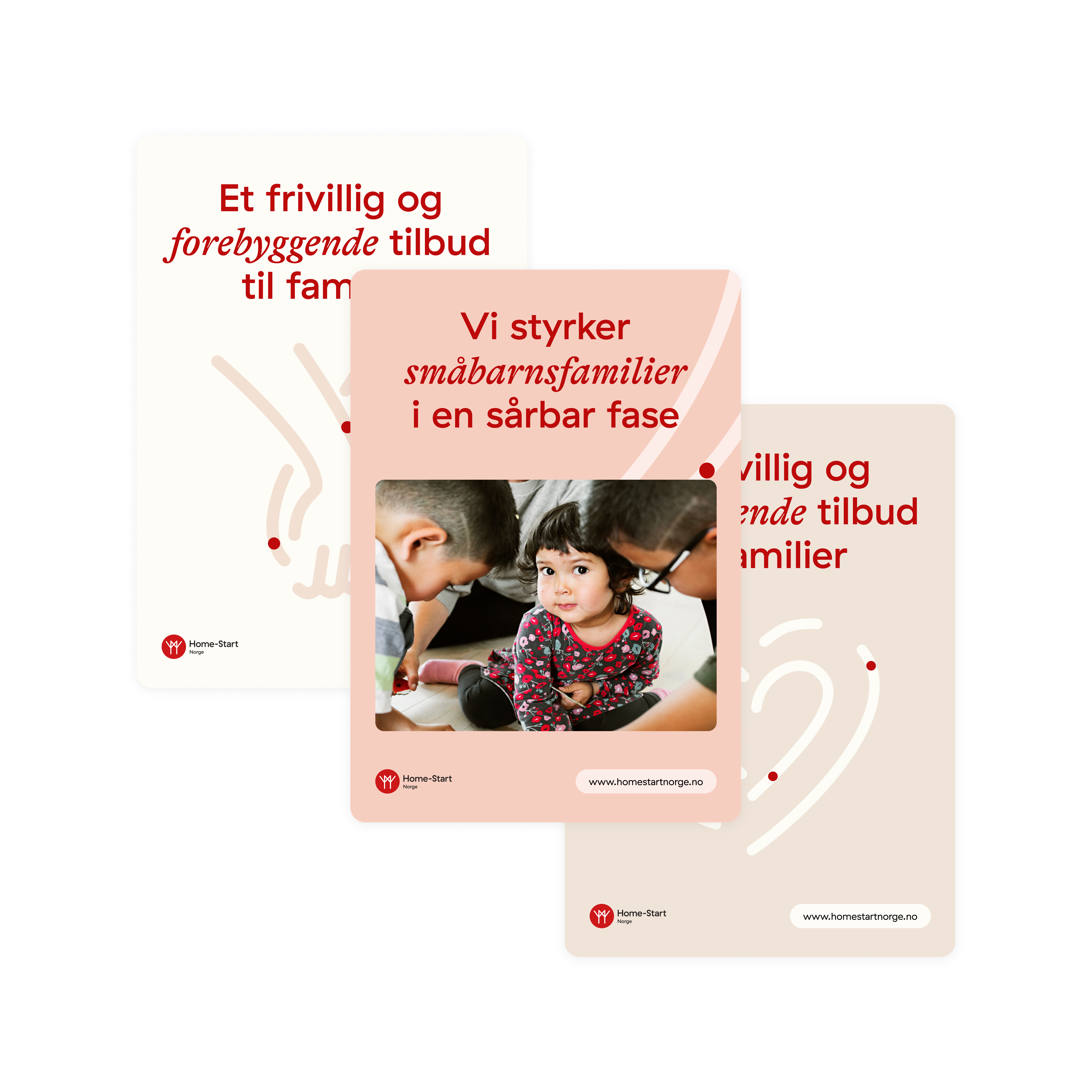 Mockup of three posters from Home Start Norway