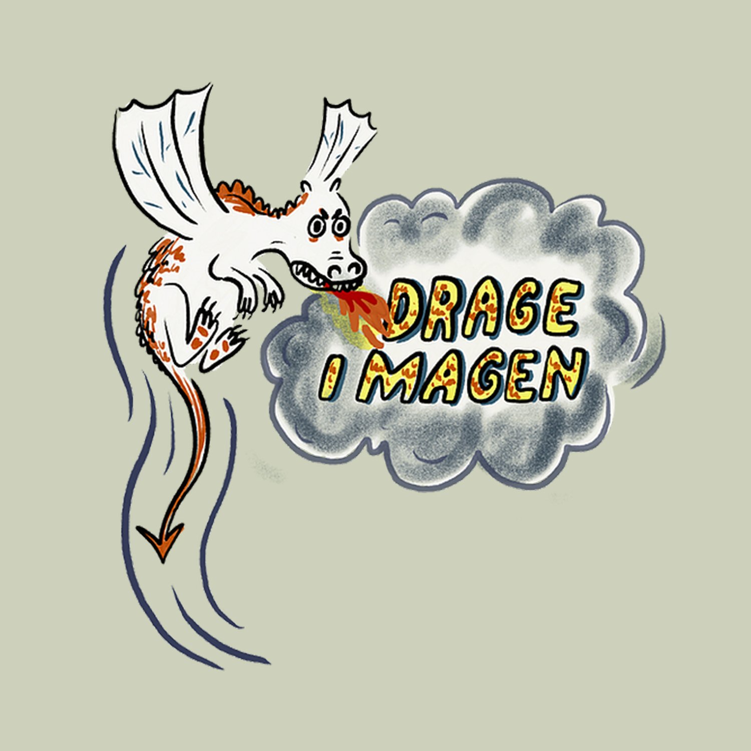 Illustrasjon av drage som blåser ild. Grafikk.