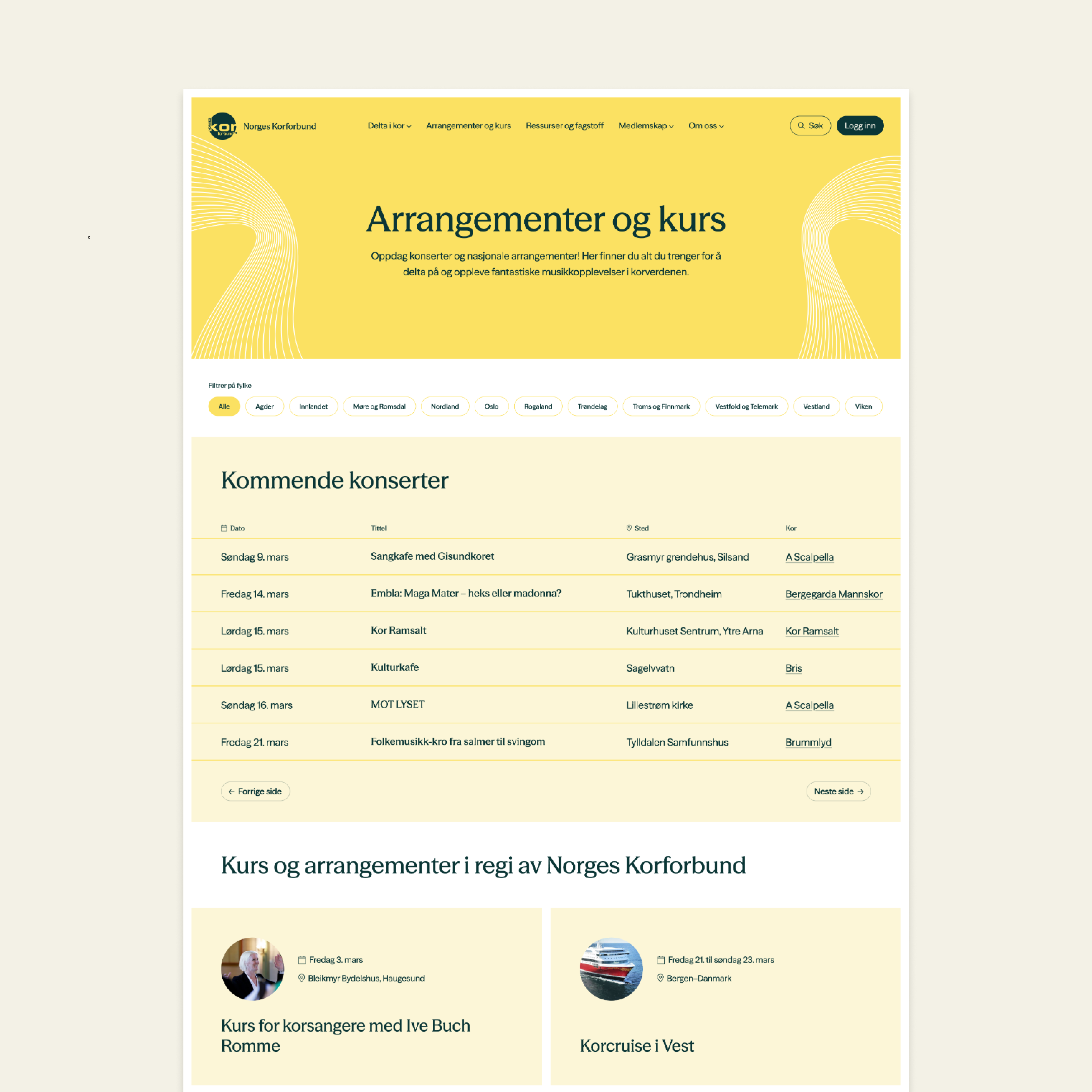 a screenshot of the norges korforbund website