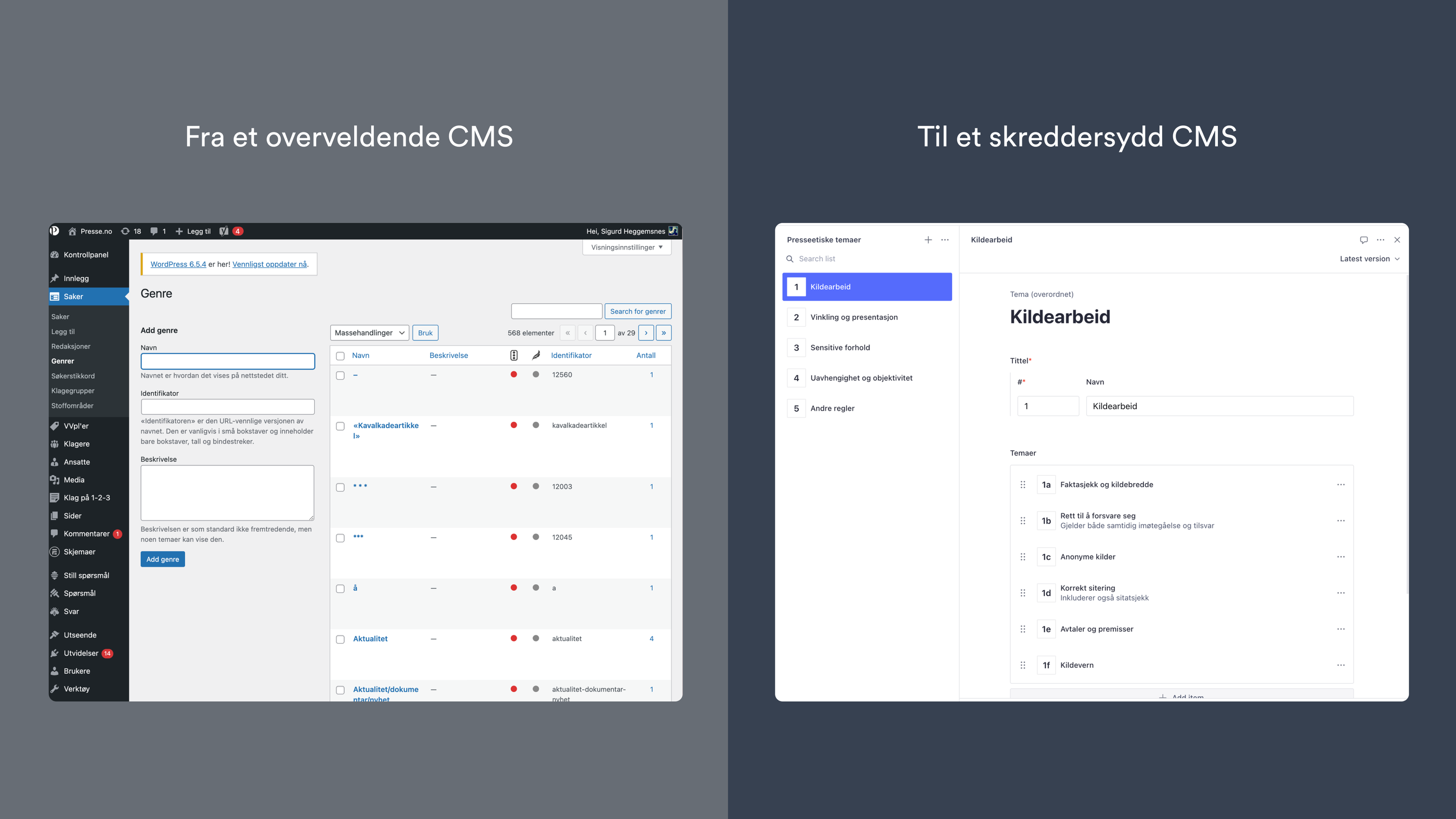 a computer screen with the words fra et overveldende cms on it