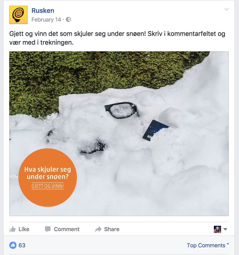 Eksempel på en facebook konkurranse fra Rusken