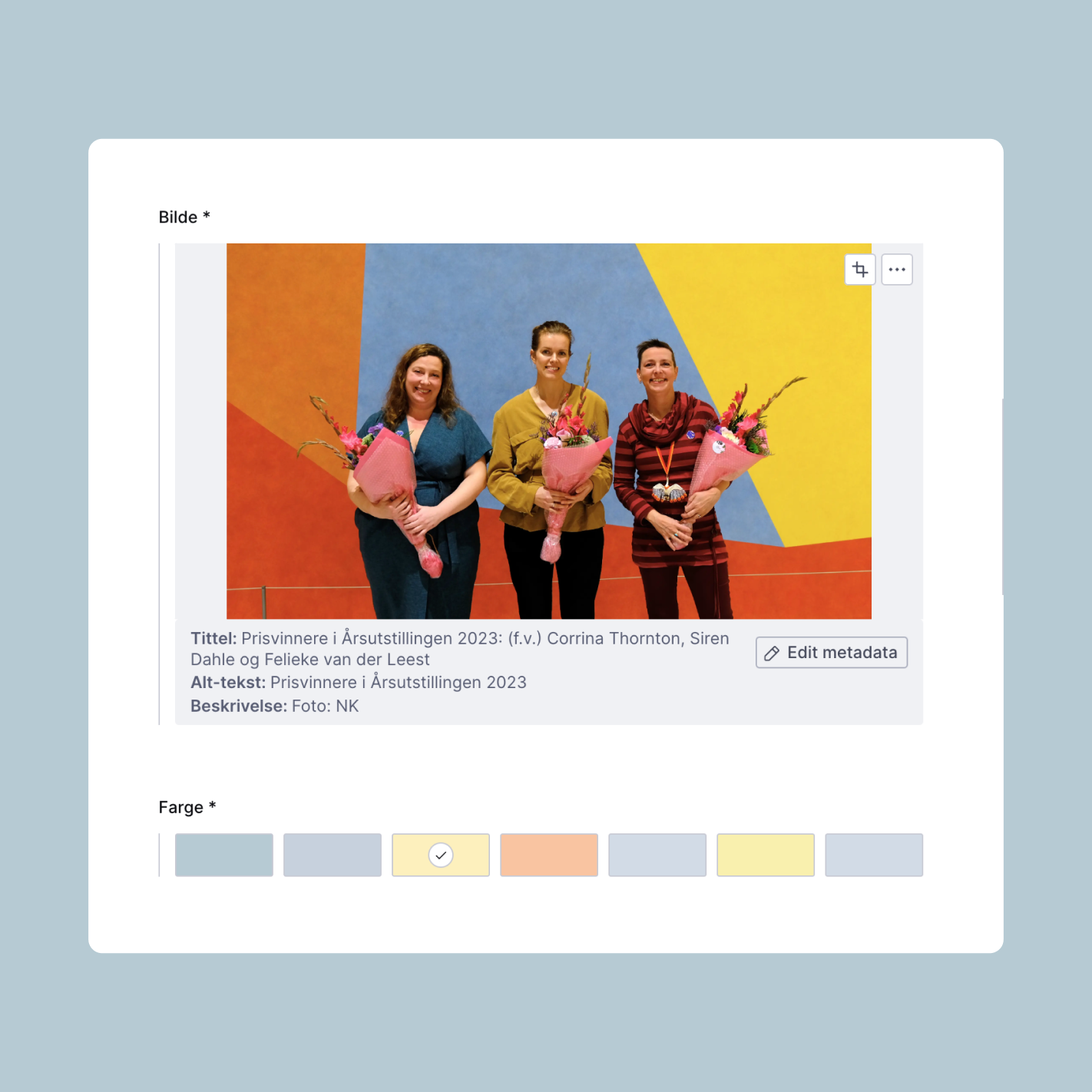 three women holding bouquets of flowers in front of a colorful background