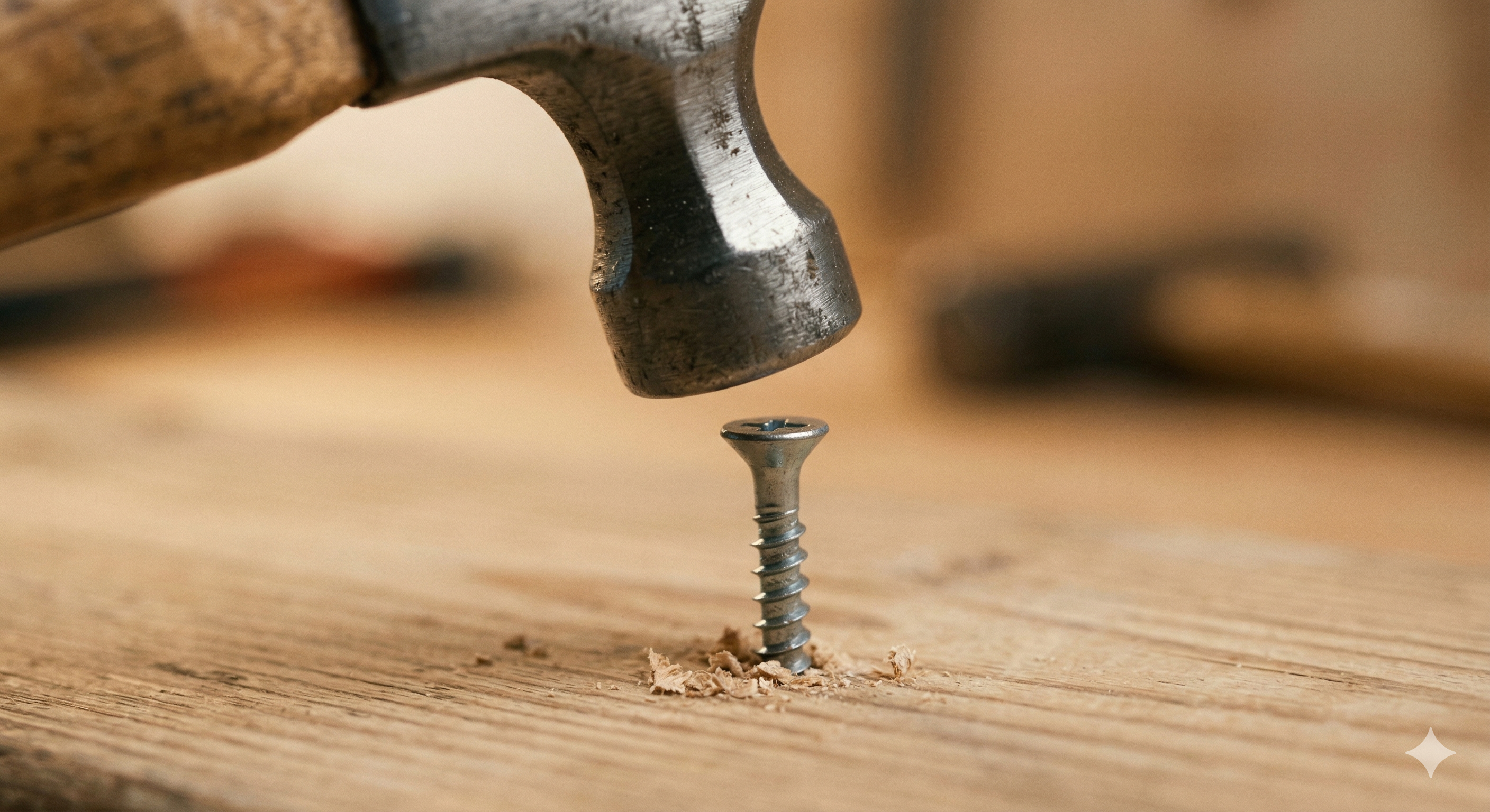 En hammer som prøver å slå en skrue. 