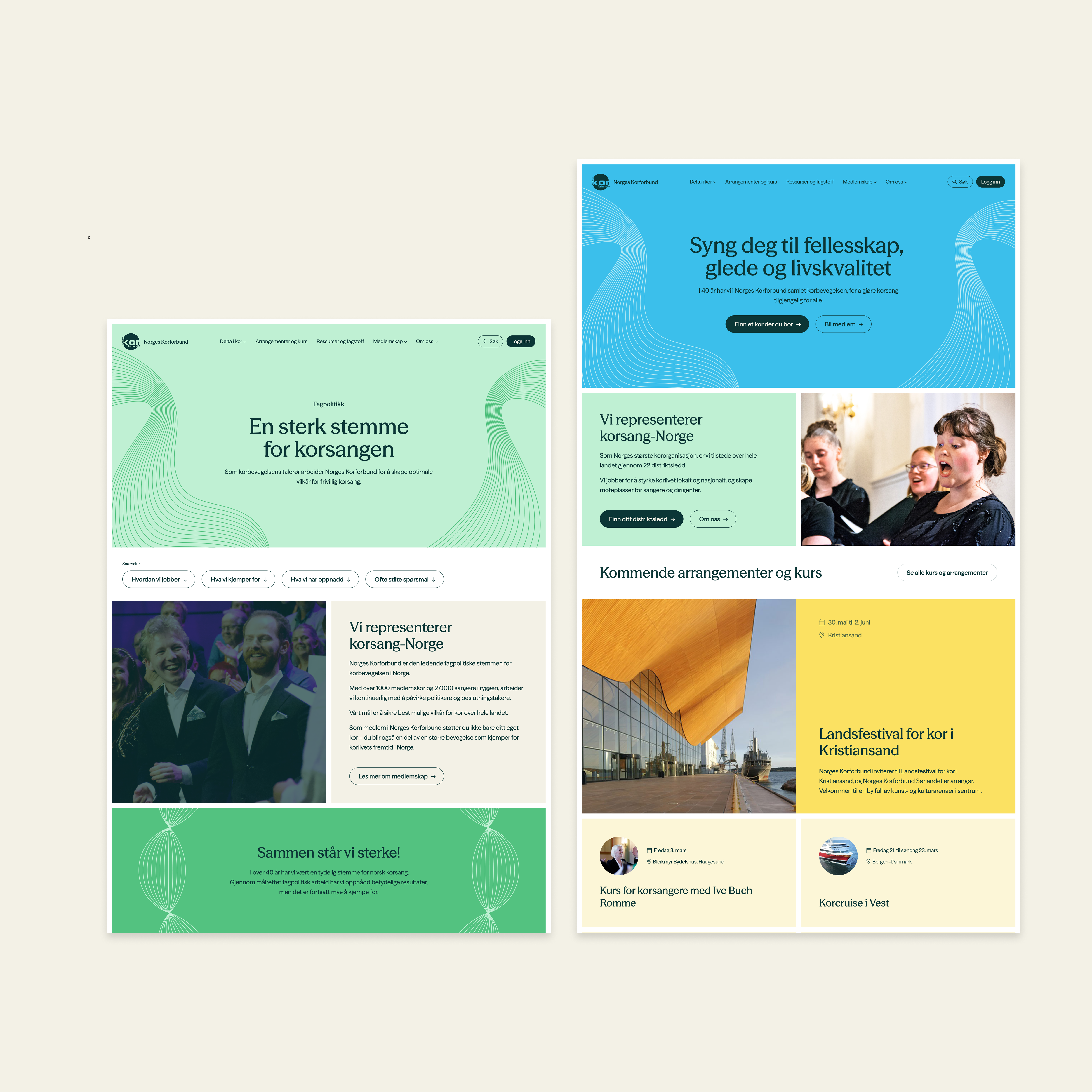 a couple of screenshots of a website that says en sterk stemme for korsangen
